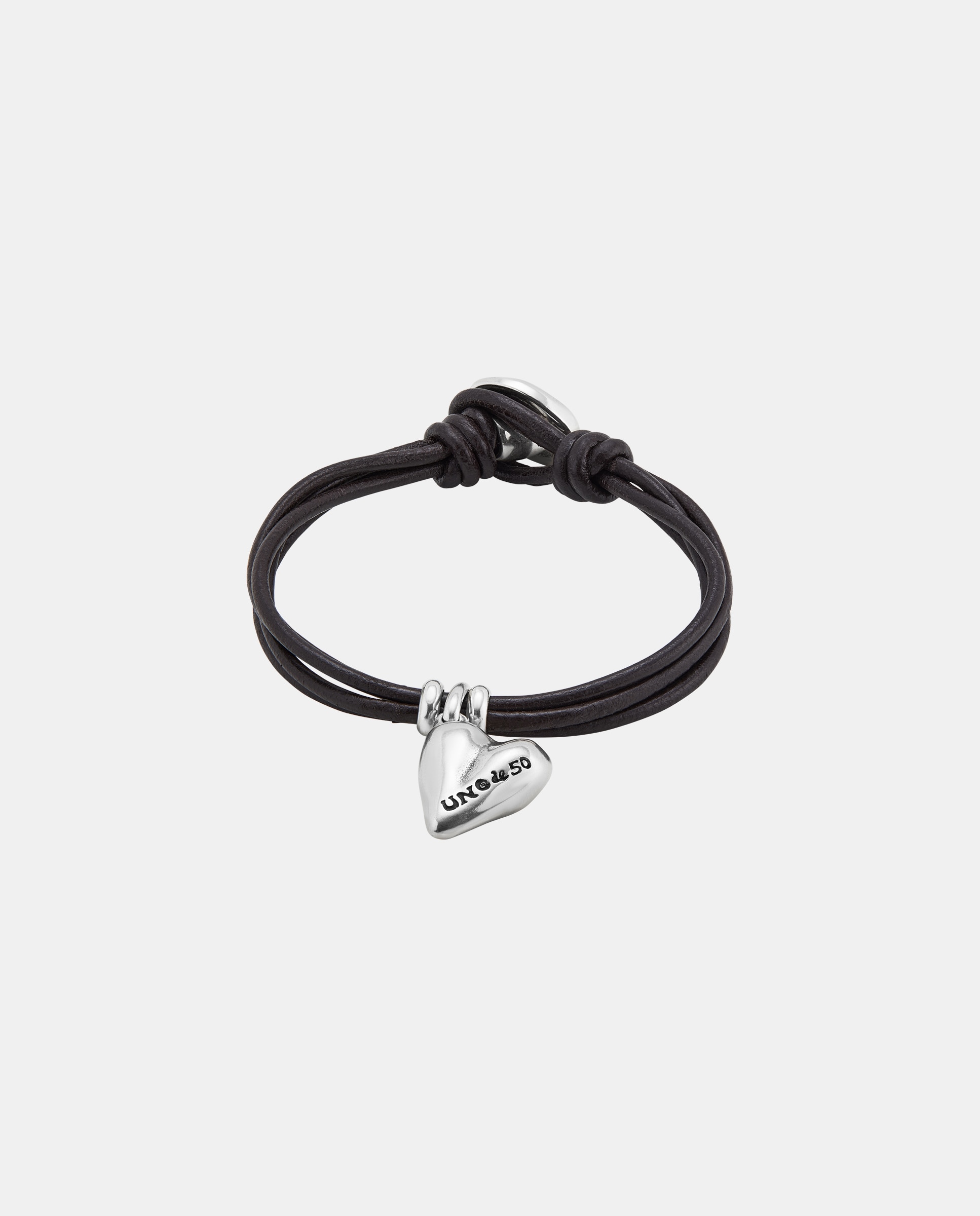 Pulseira com 4 Tiras de Couro e Charm de Coração Banhada em Prata de Lei Prata-1