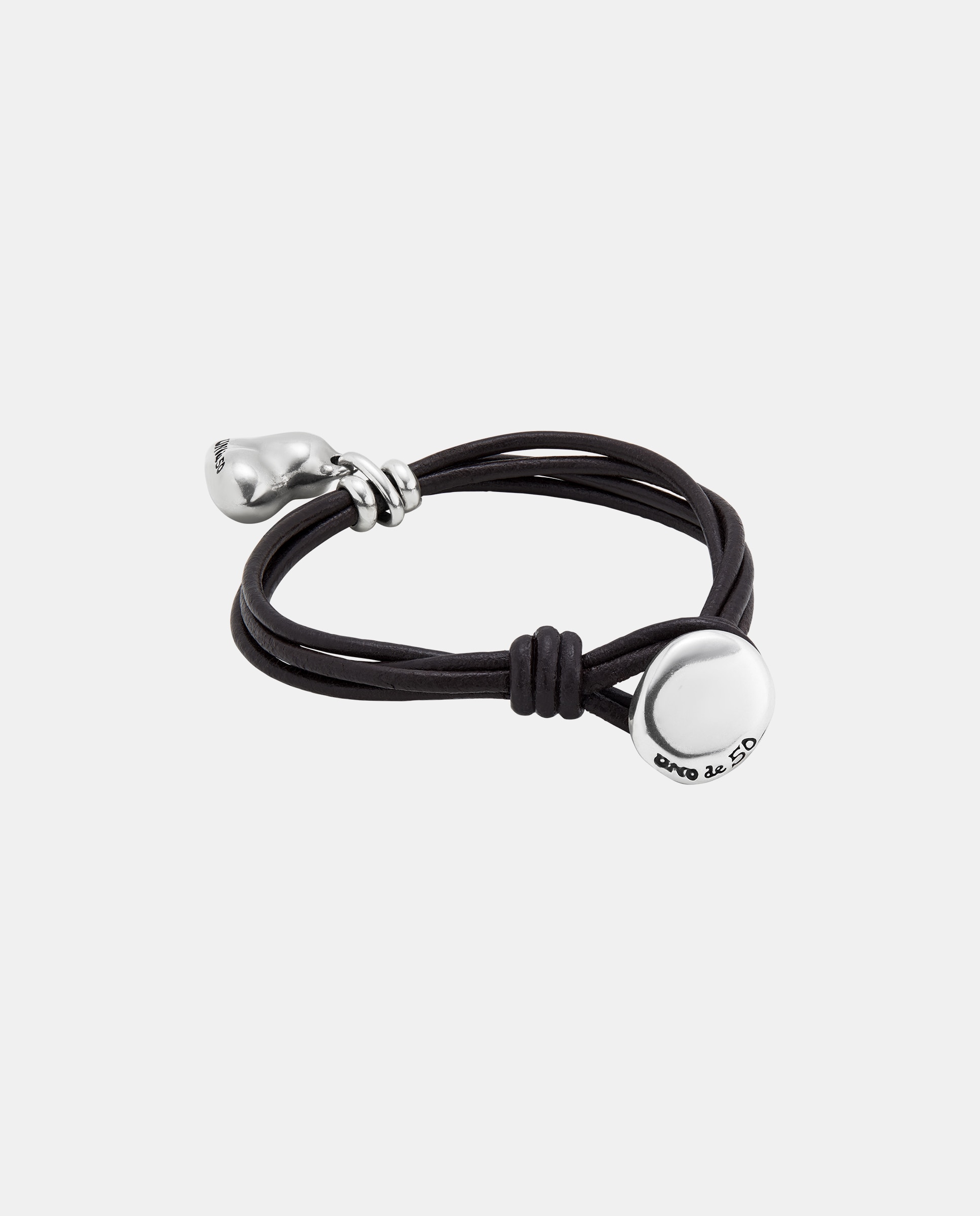 Pulseira com 4 Tiras de Couro e Charm de Coração Banhada em Prata de Lei Prata-2