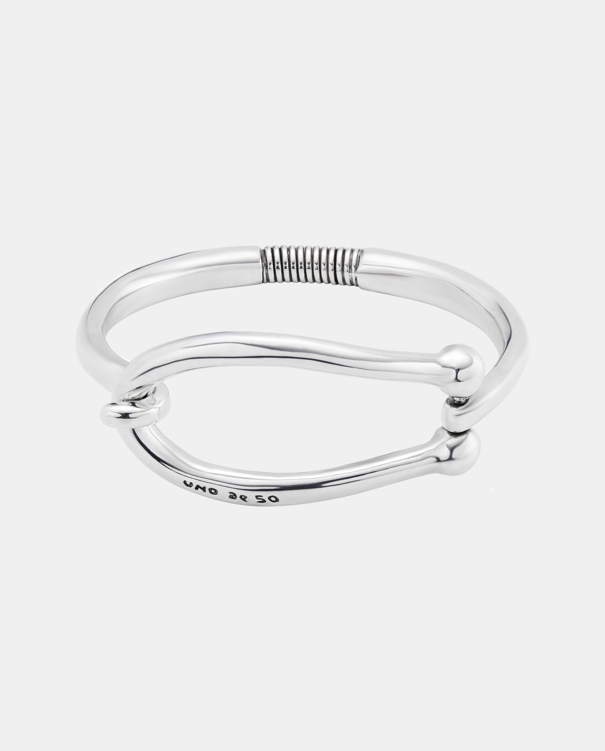 Pulseira Rígida Banhada em Prata de Lei Elo Grande e Mola Interior Prata-1