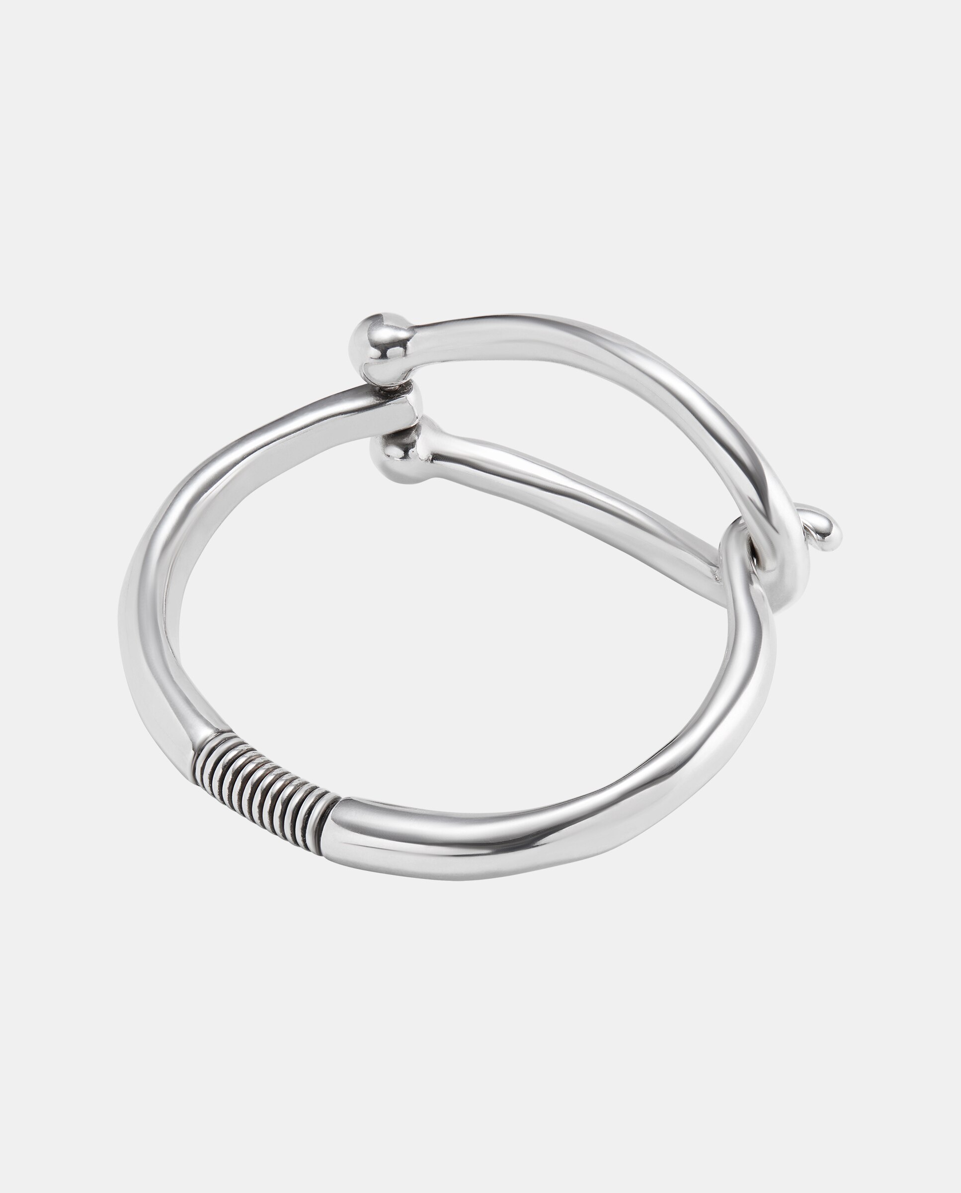 Pulseira Rígida Banhada em Prata de Lei Elo Grande e Mola Interior Prata-2
