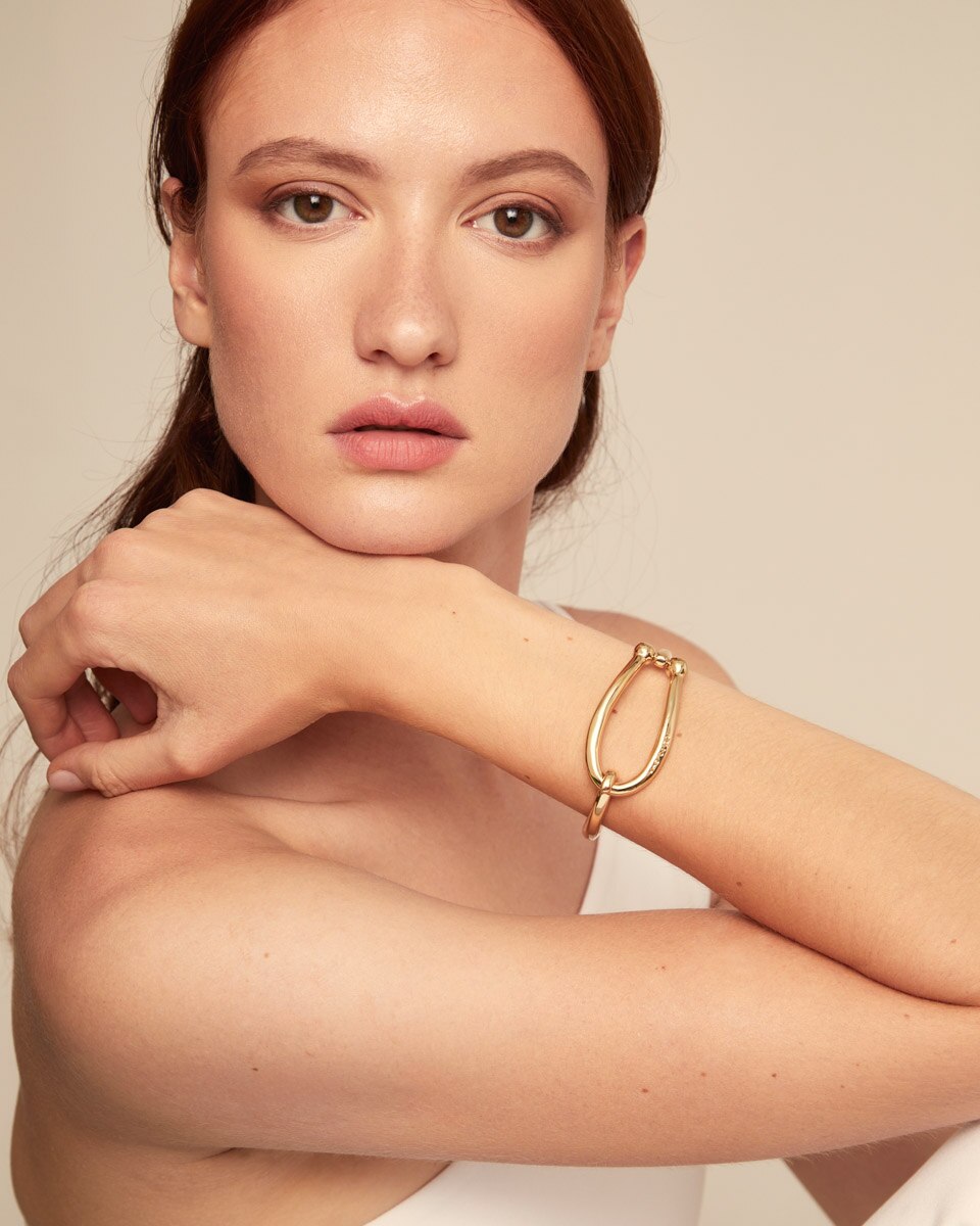 Pulseira Rígida Banhada a Ouro 18k Elo Grande e Mola Interior Ouro-4