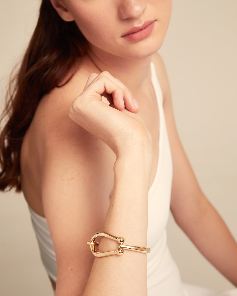 Pulseira Rígida Banhada a Ouro 18k Elo Grande e Mola Interior Ouro-5