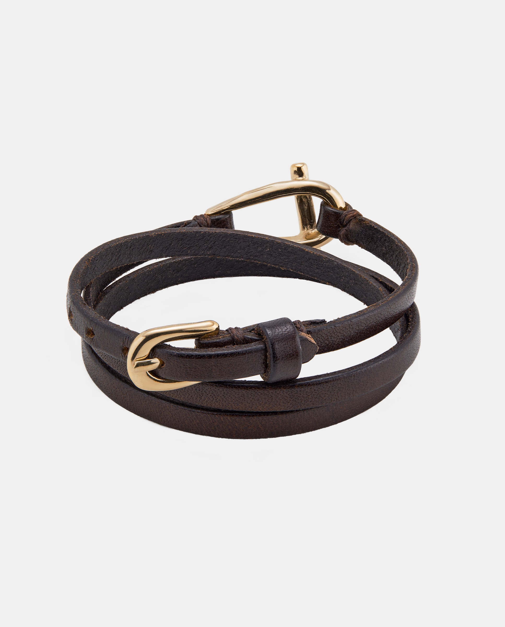Pulseira de Couro e Elo Central Banhado em Ouro 18k Ouro-2