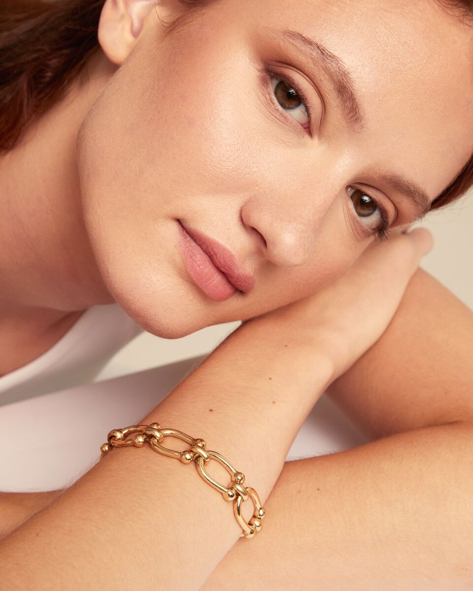 Pulseira Banhada a Ouro 18k com Elos Ovais Médios Ouro-5