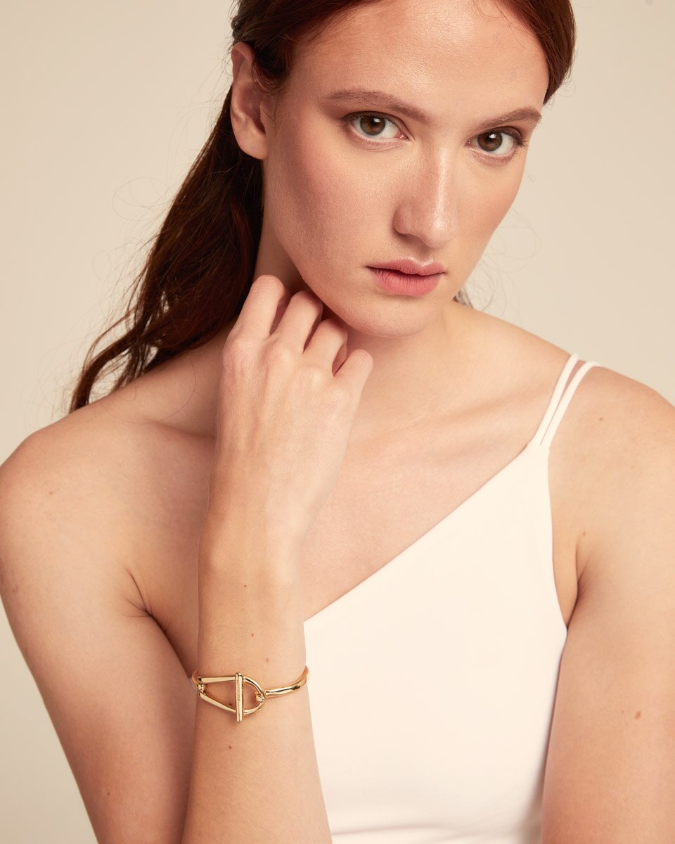 Pulseira Rígida Banhada a Ouro 18k Elo Médio e Mola Interior Ouro-4