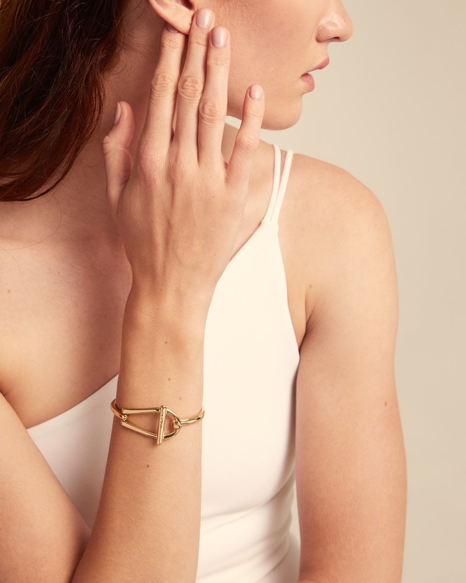 Pulseira Rígida Banhada a Ouro 18k Elo Médio e Mola Interior Ouro-5