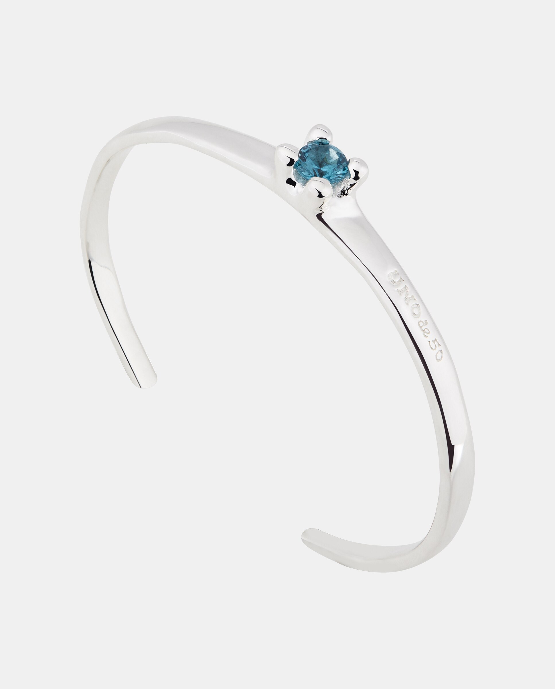 Pulseira Rígida de Liga de Metais Banhada em Prata de Lei com Zirconita Azul Azul-3