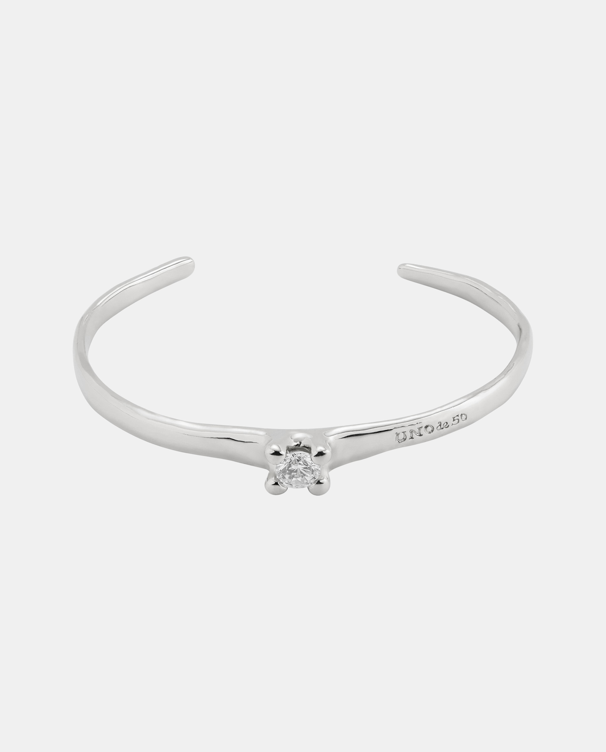 Pulseira Rígida Banhada em Prata de Lei com Zirconita Branca Prata-1