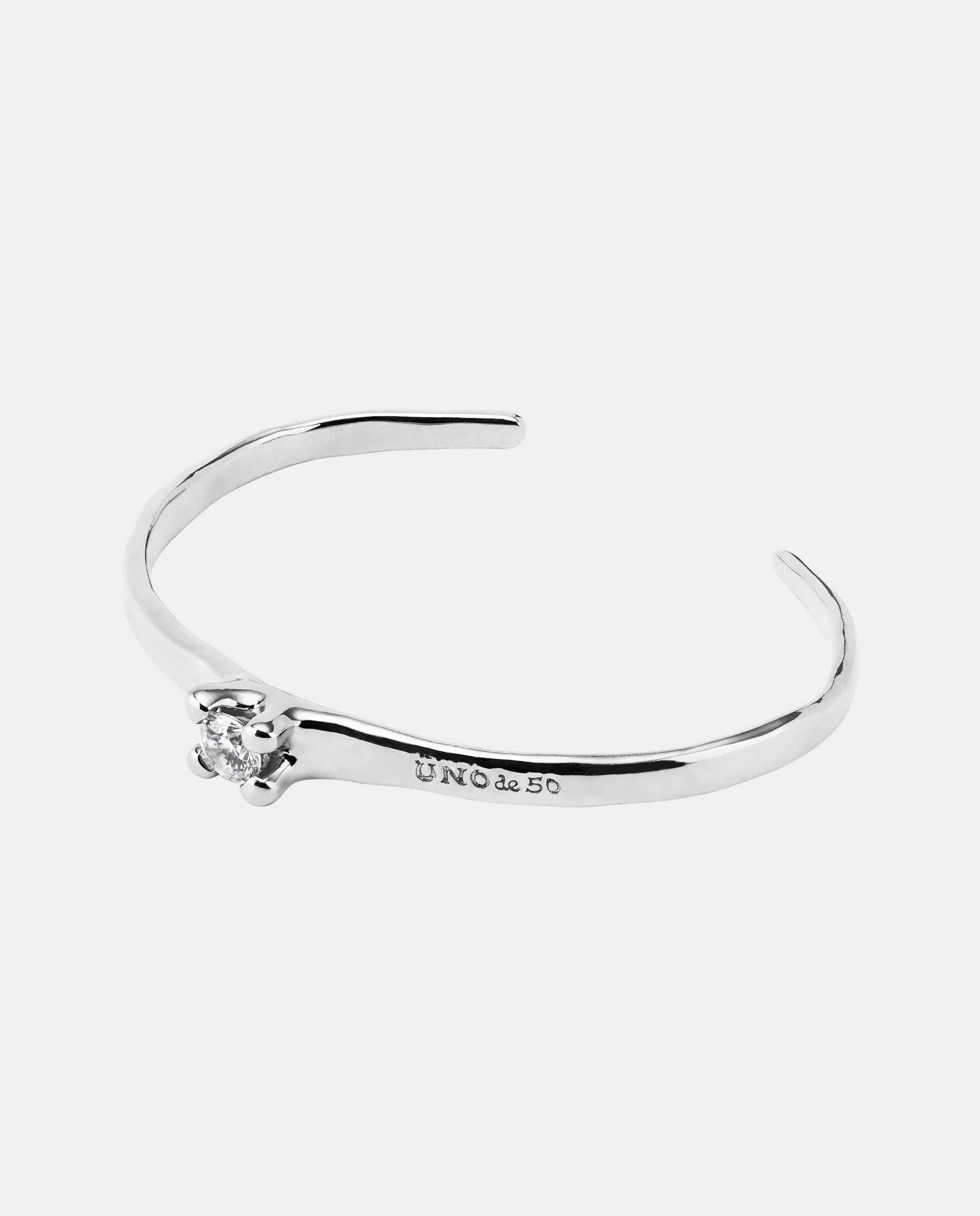 Pulseira Rígida Banhada em Prata de Lei com Zirconita Branca Prata-2