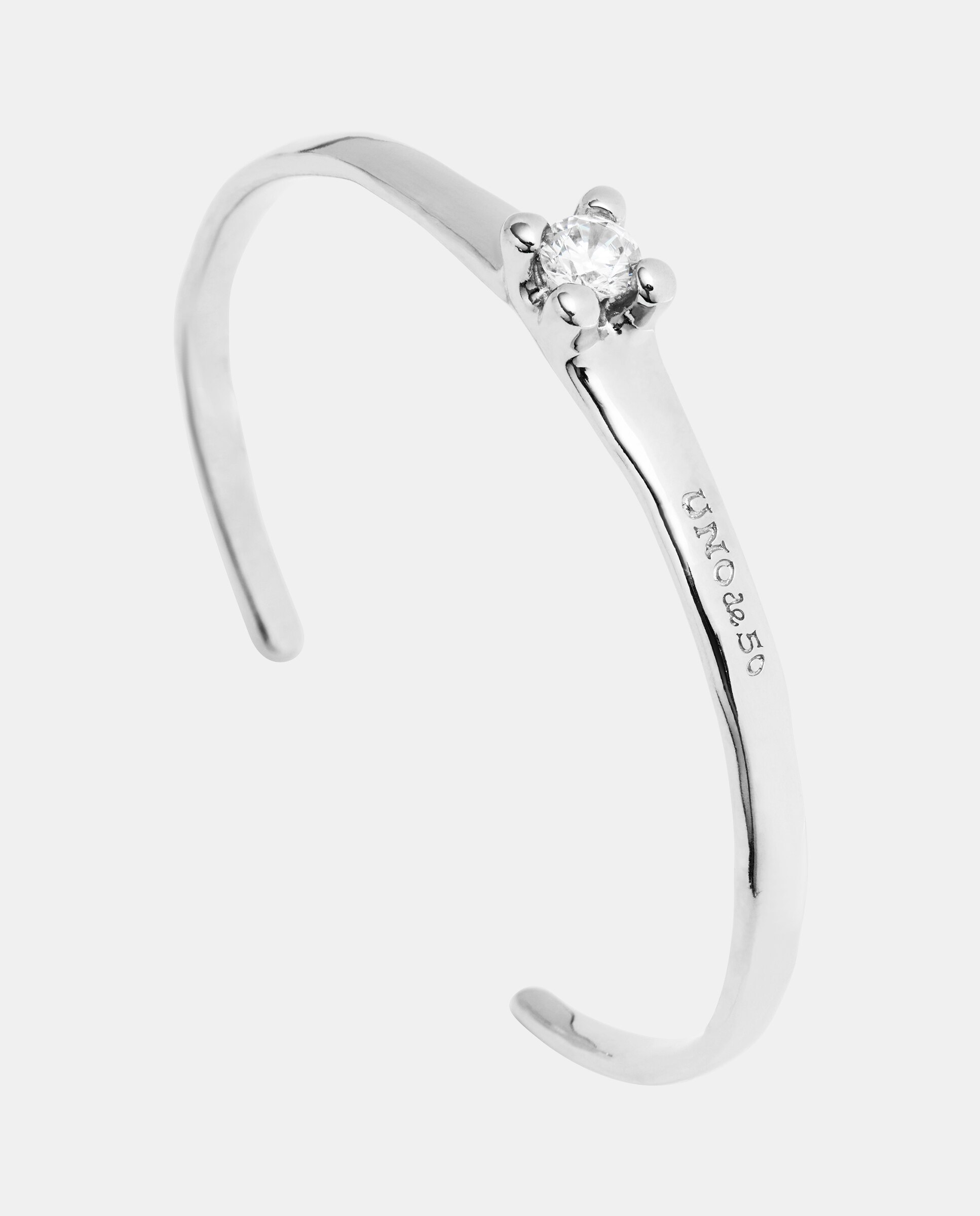 Pulseira Rígida Banhada em Prata de Lei com Zirconita Branca Prata-3