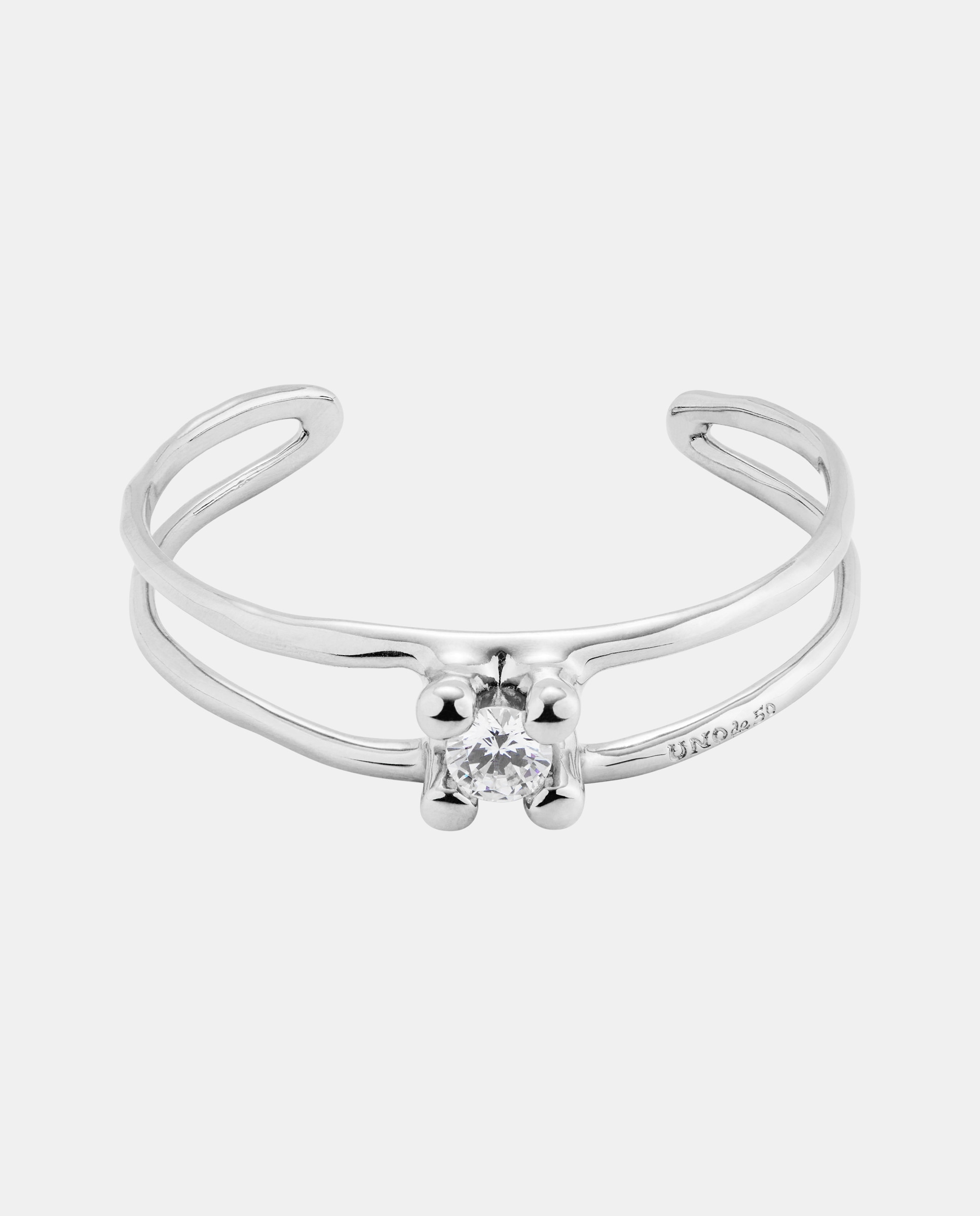 Pulseira Rígida Banhada em Prata de Lei com Zirconita Branca Prata-1