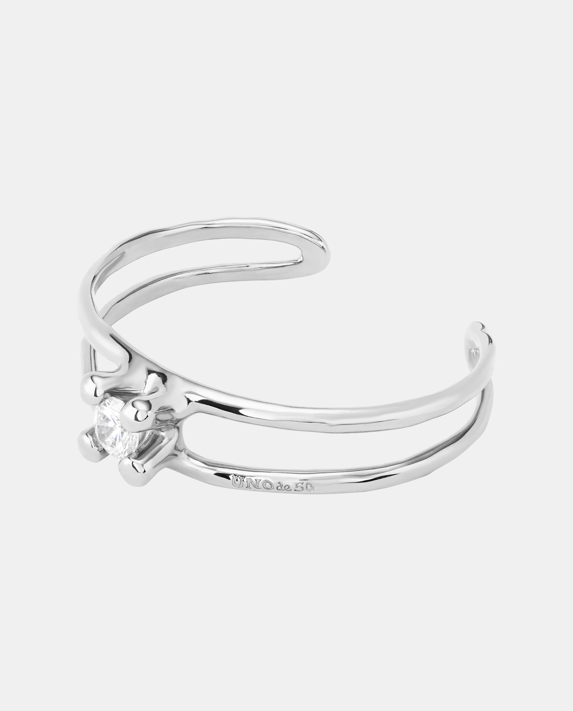 Pulseira Rígida Banhada em Prata de Lei com Zirconita Branca Prata-2
