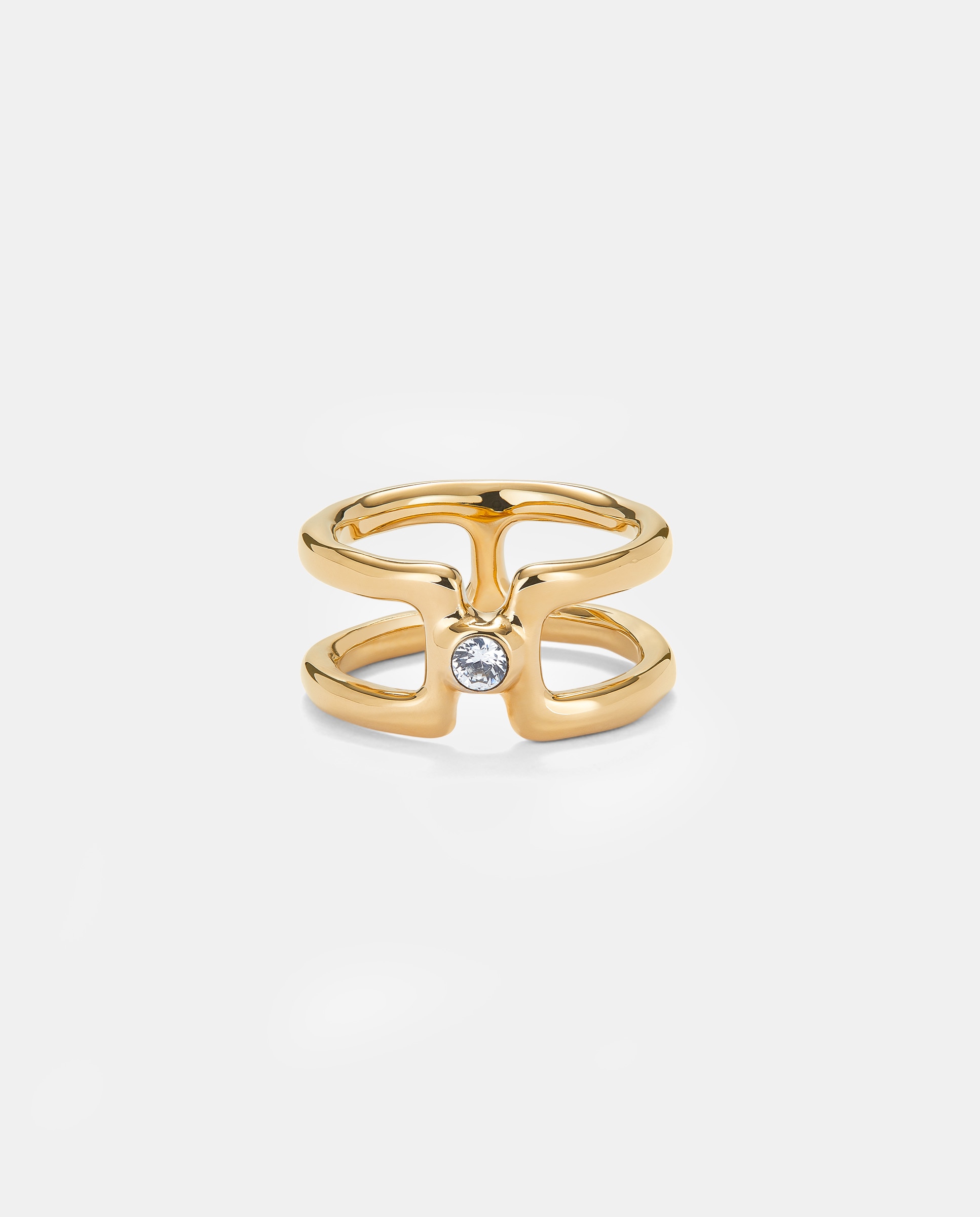 Anel Duplo Banhado a Ouro 18k com Topázio Branco Ouro-1