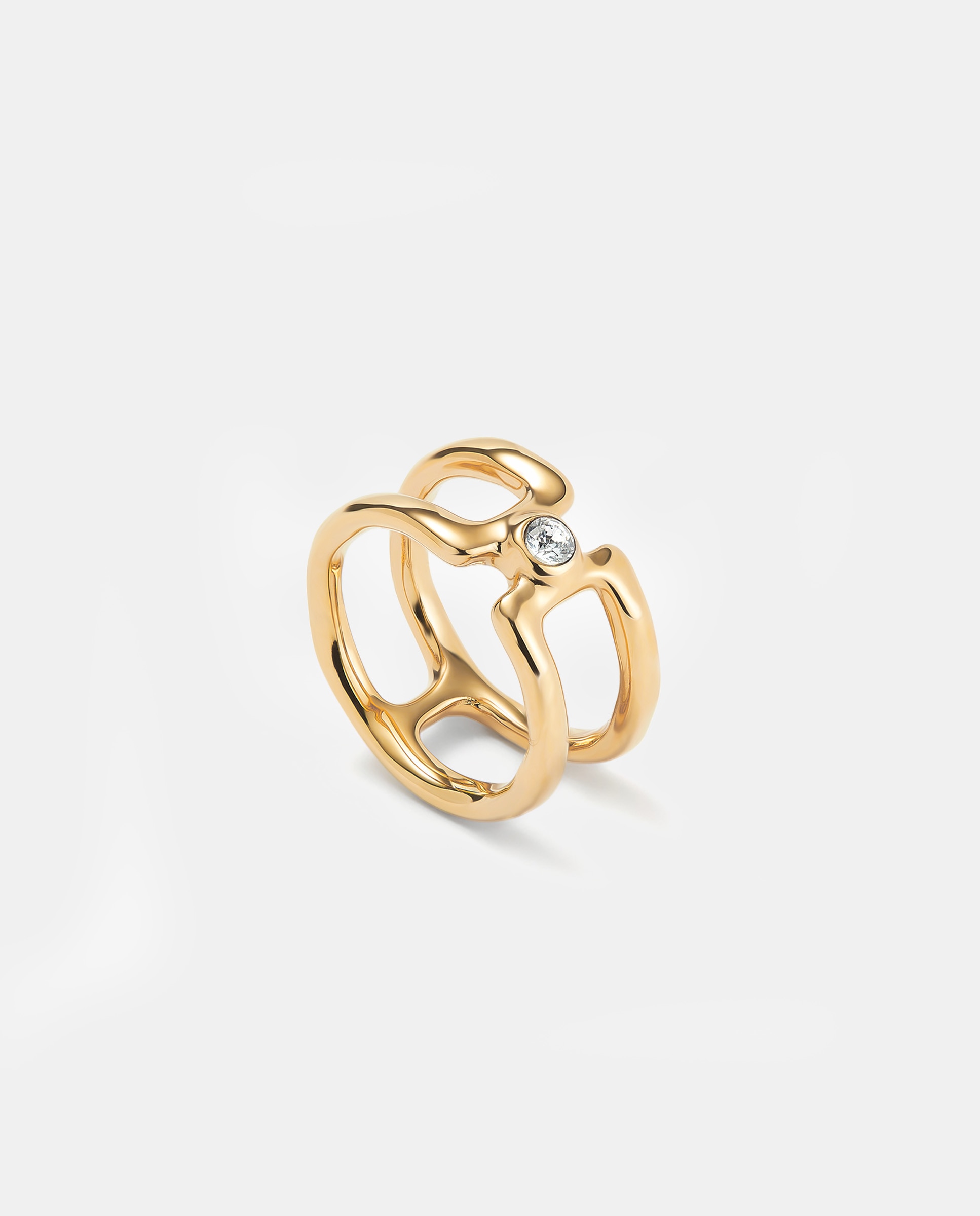 Anel Duplo Banhado a Ouro 18k com Topázio Branco Ouro-3