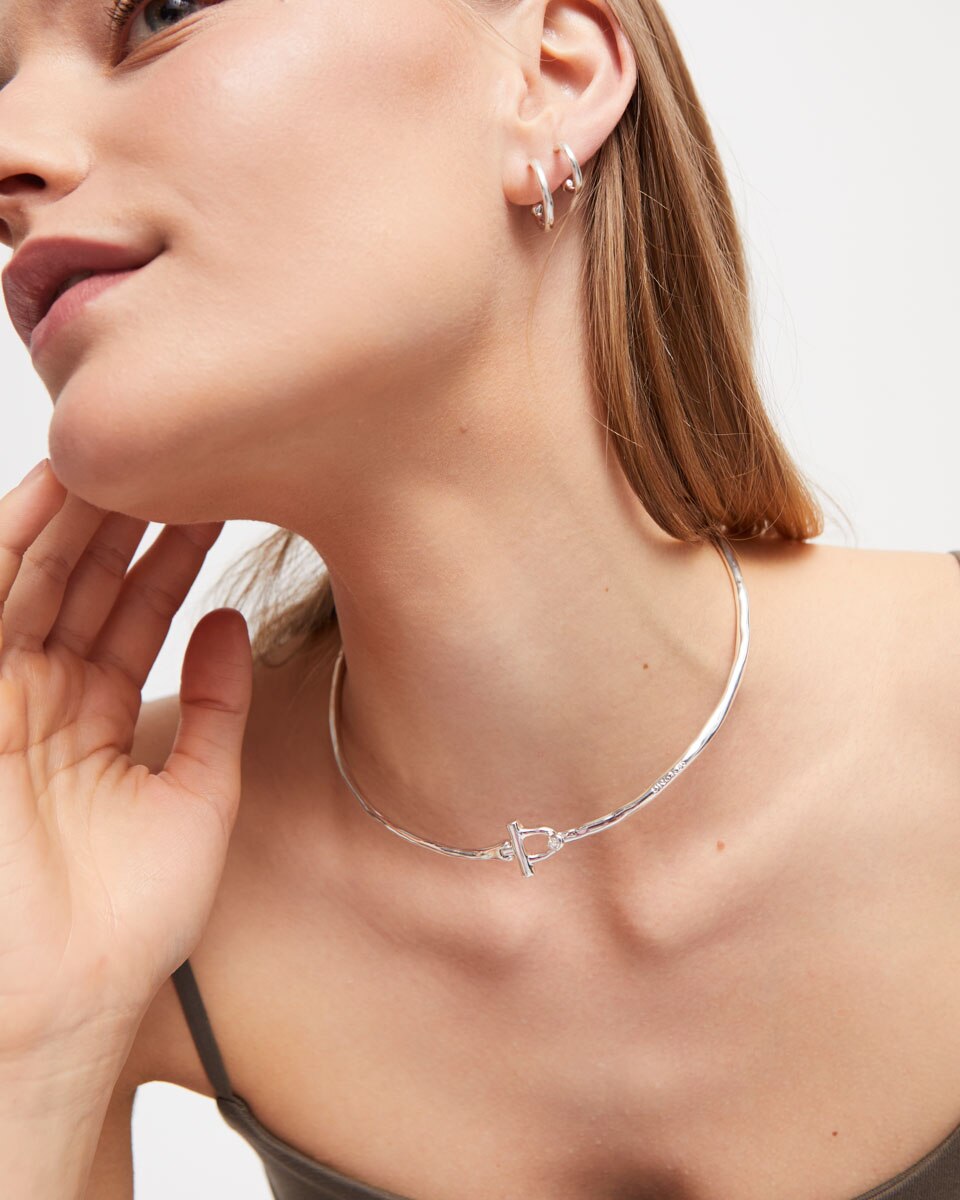 Colar Rígido com Fecho Frontal Banhado a Prata de Lei com Topázio Prata-5