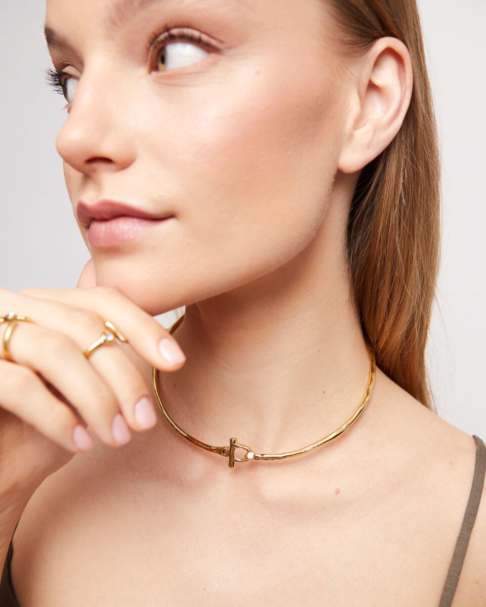 Colar Rígido com Fecho Frontal Banhado a Ouro 18k com Topázio Ouro-5