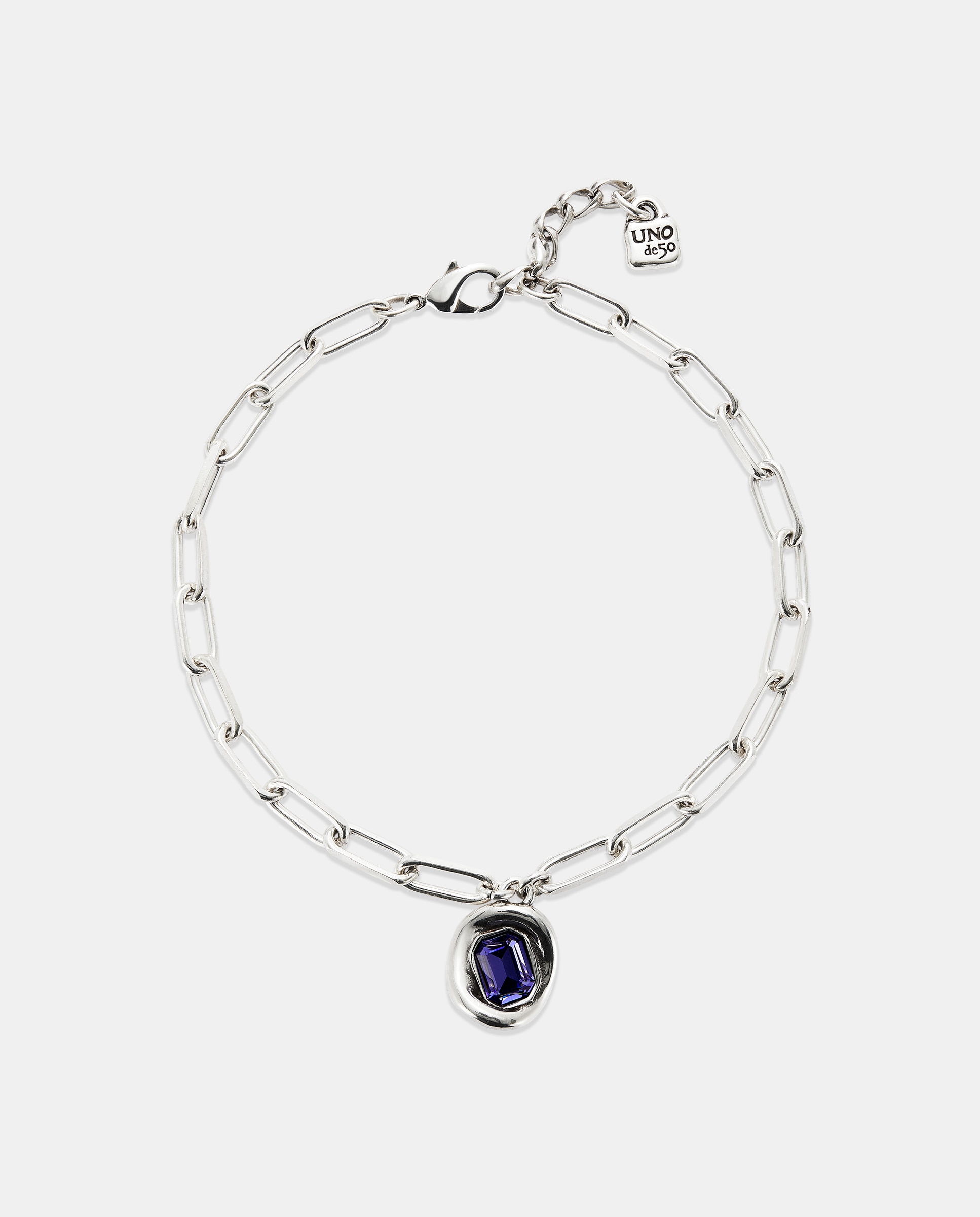 Corrente Banhada em Prata de Lei com Elos e Cristal Roxo Prata-1