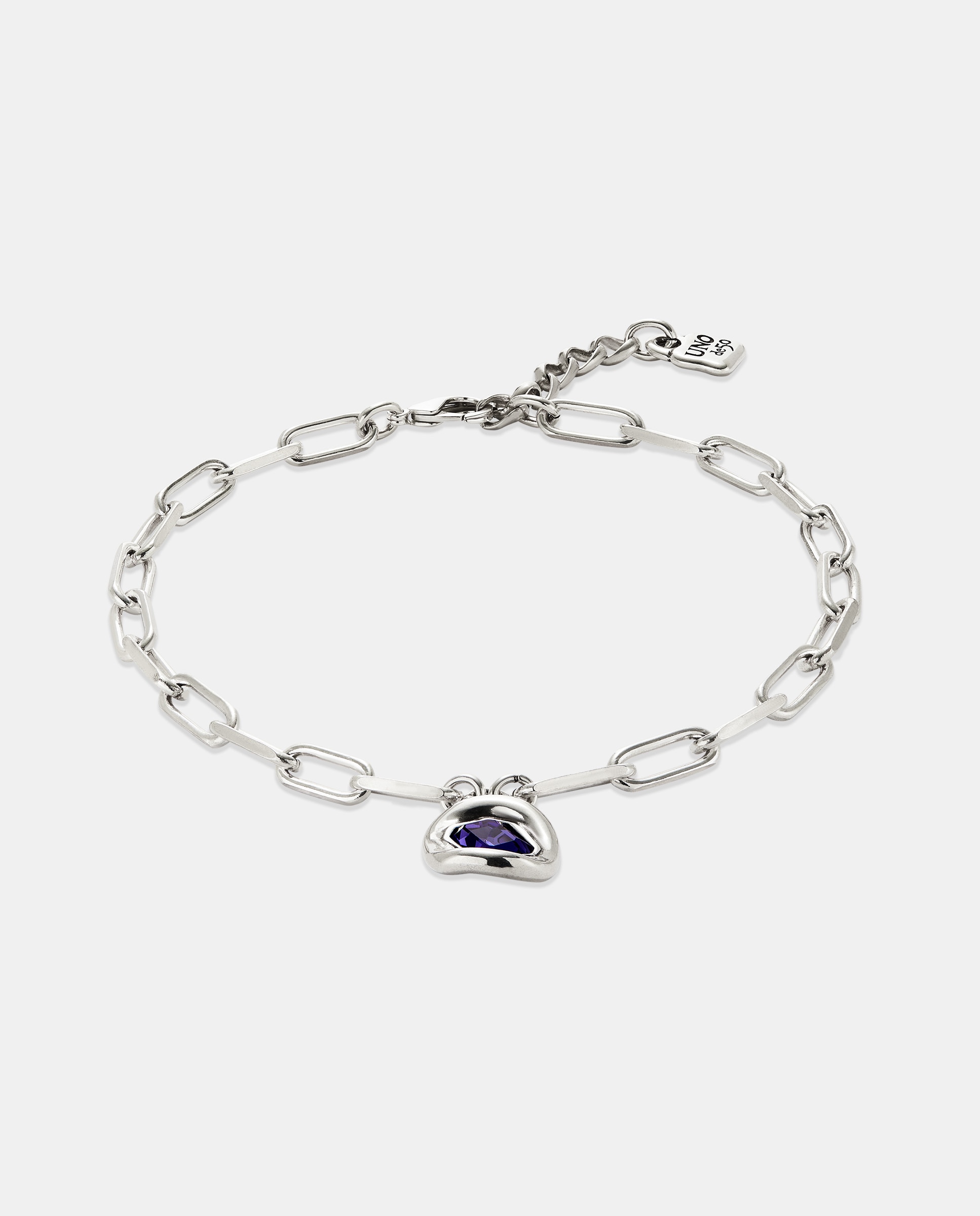 Corrente Banhada em Prata de Lei com Elos e Cristal Roxo Prata-3