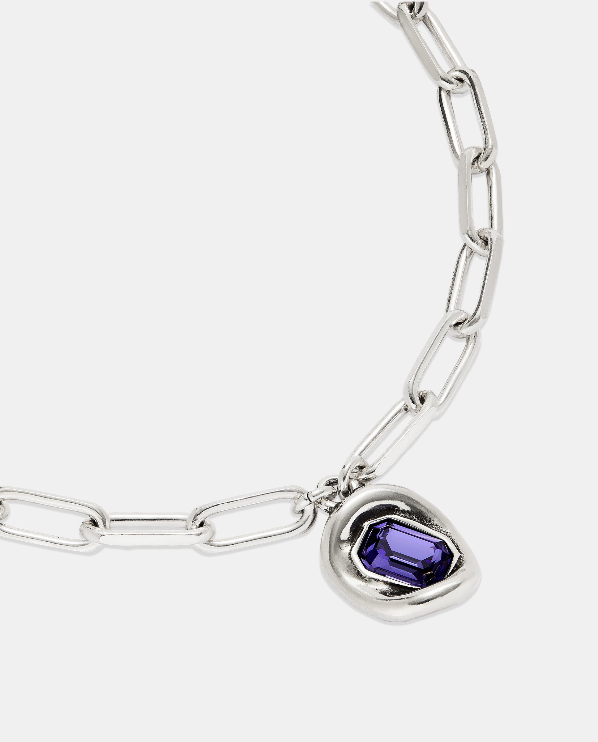 Corrente Banhada em Prata de Lei com Elos e Cristal Roxo Prata-4