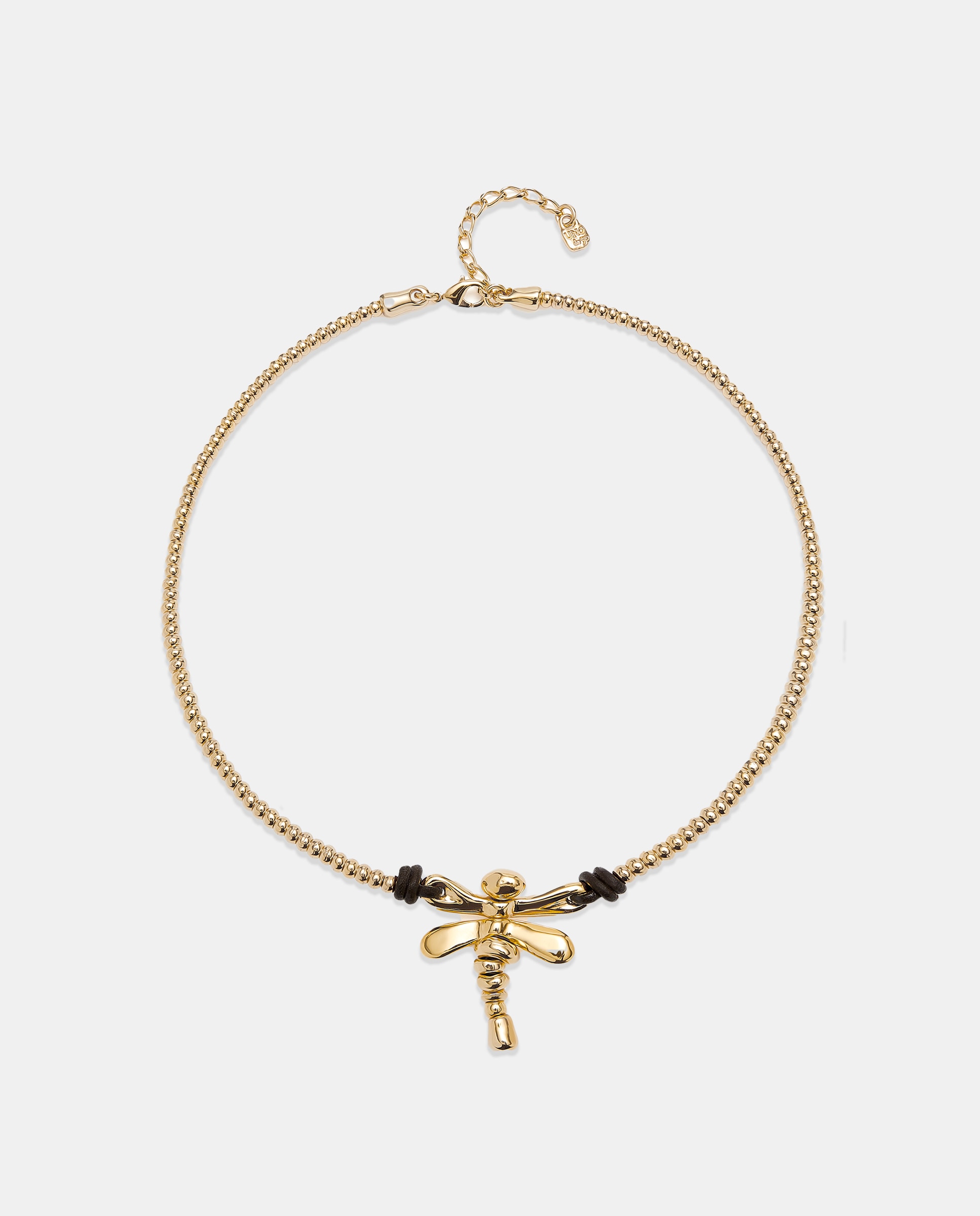 Colar Curto Banhado a Ouro de 18k com Libélula e Cristais Azuis Ouro-1