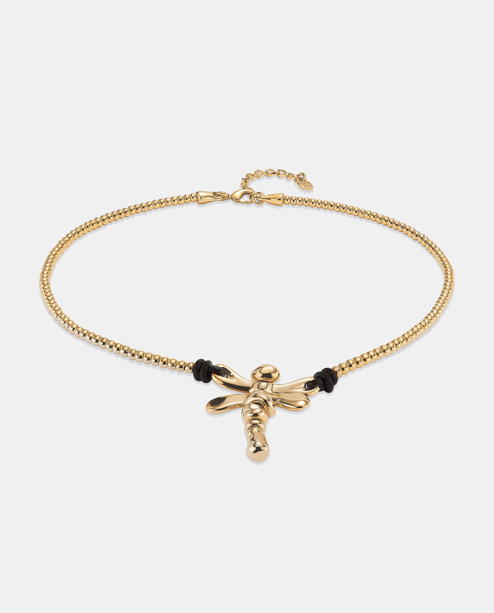 Colar Curto Banhado a Ouro de 18k com Libélula e Cristais Azuis Ouro-3