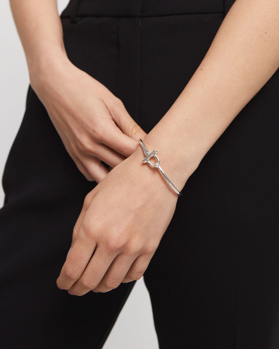 Pulseira com Fecho Frontal Banhada em Prata de Lei com Topázio Prata-5