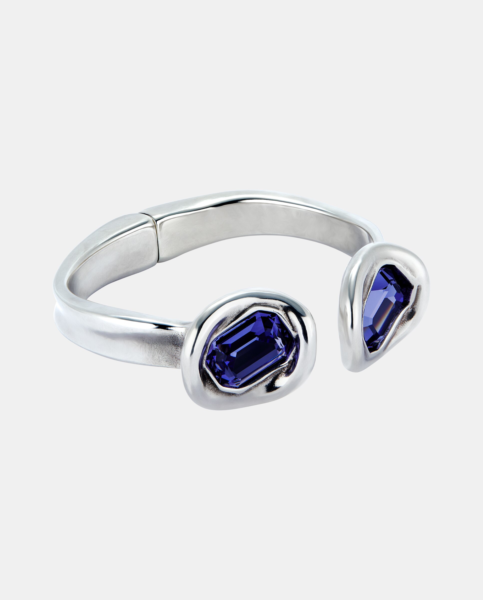 Pulseira Rígida Banhada em Prata de Lei e Dois Cristais Roxos Prata-3