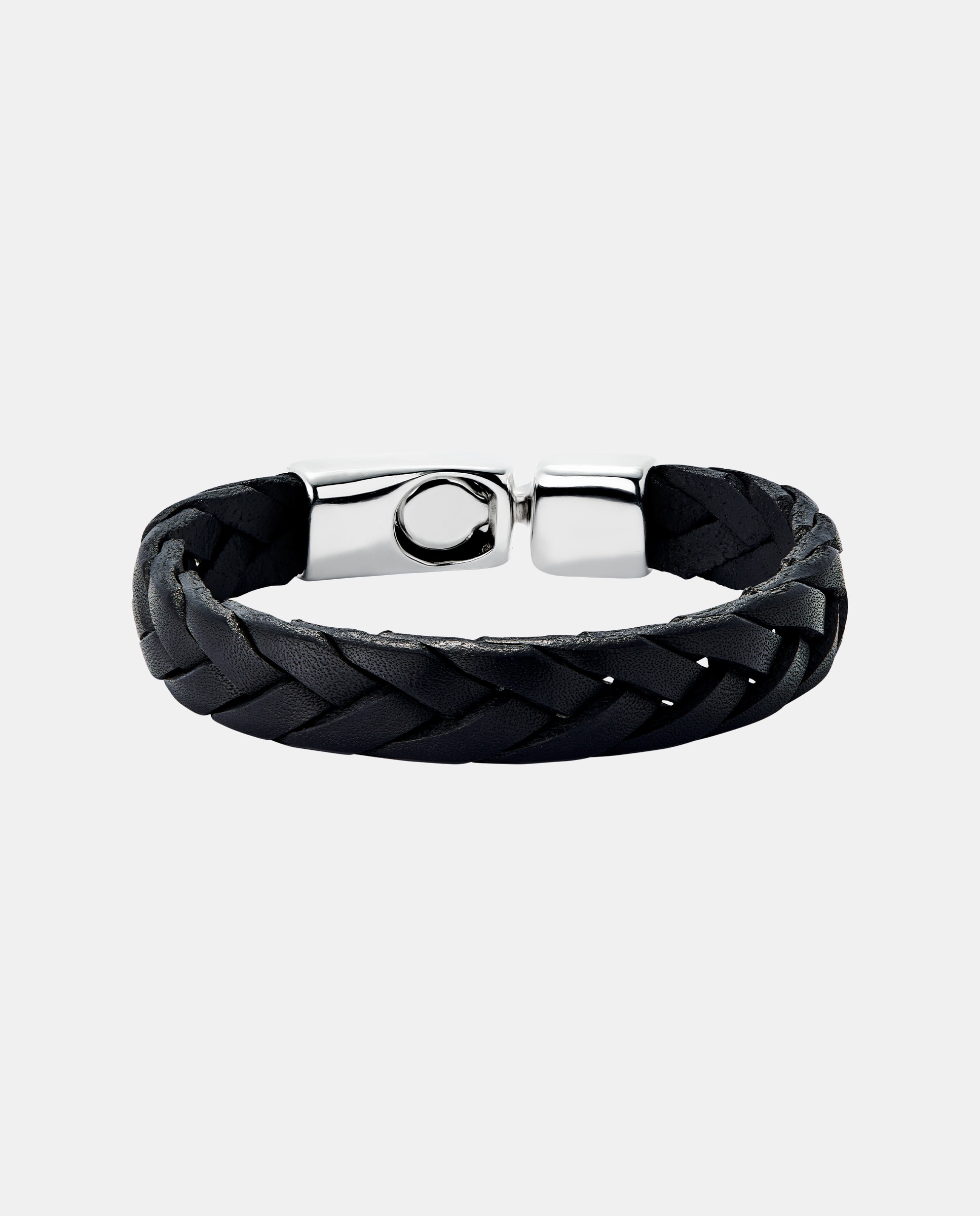 Pulseira de Couro Entrançada em Preto Banhada a Prata de Lei Prata-1