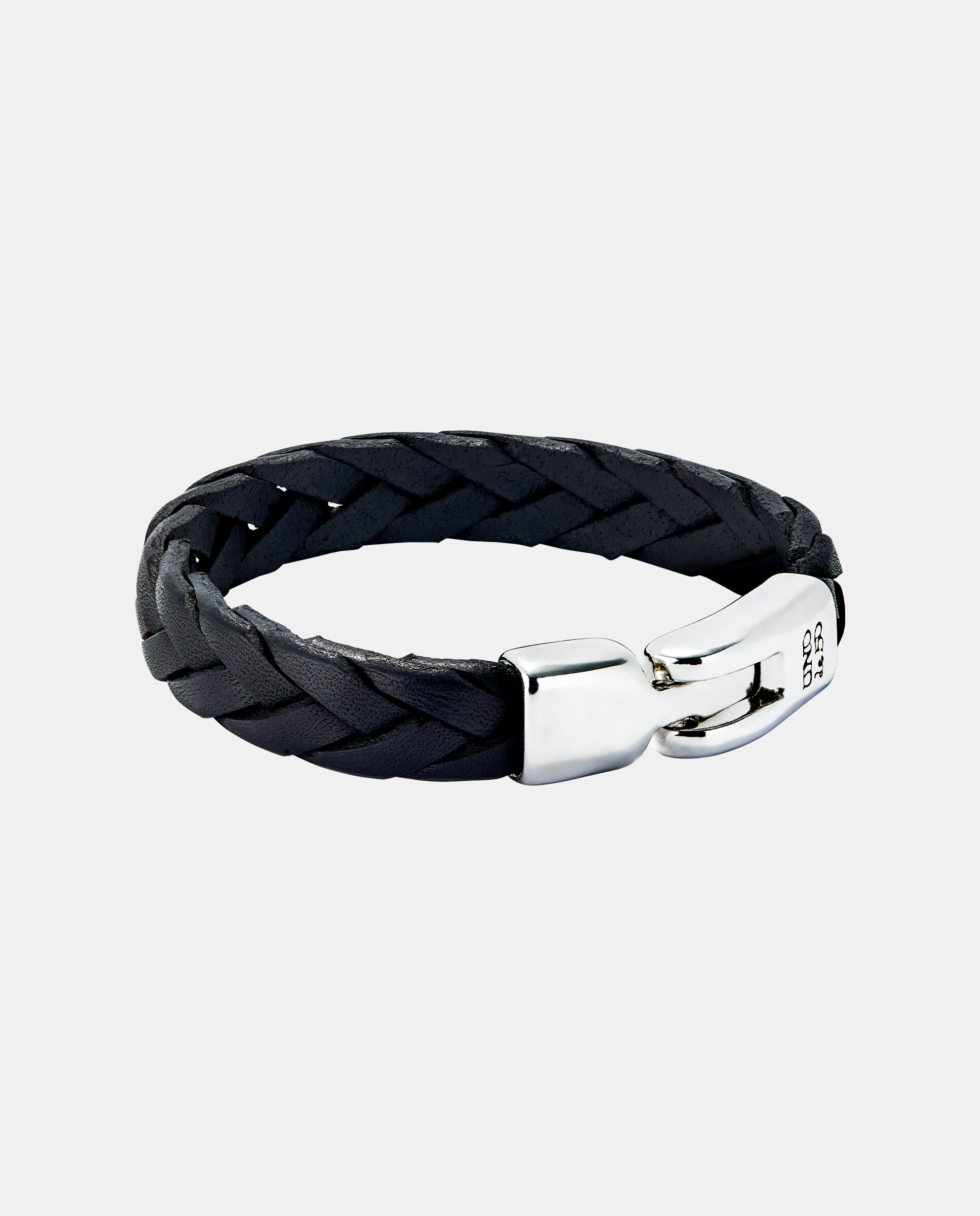 Pulseira de Couro Entrançada em Preto Banhada a Prata de Lei Prata-3
