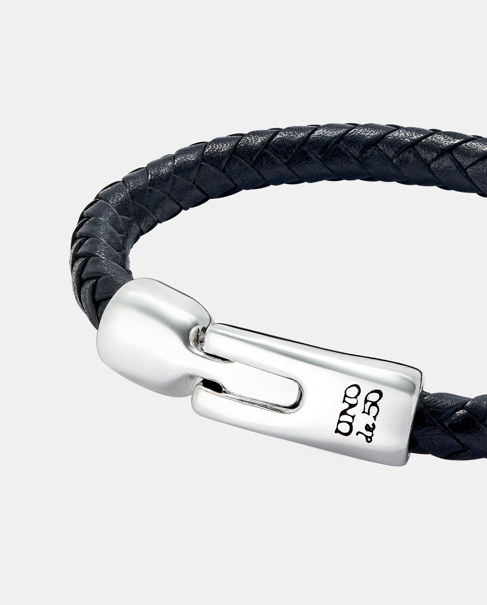 Pulseira de Couro Tubular Entrançada Banhada em Prata de Lei Prata-4