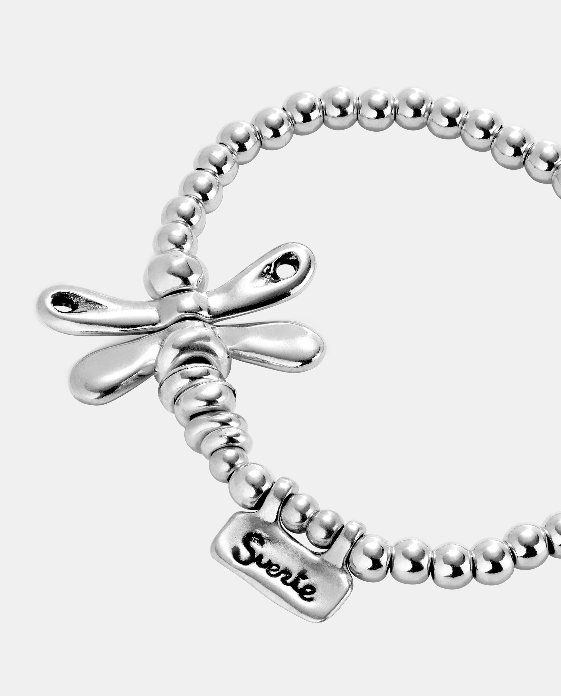 Pulseira Elástica com Libélula Banhada em Prata de Lei Prata-4