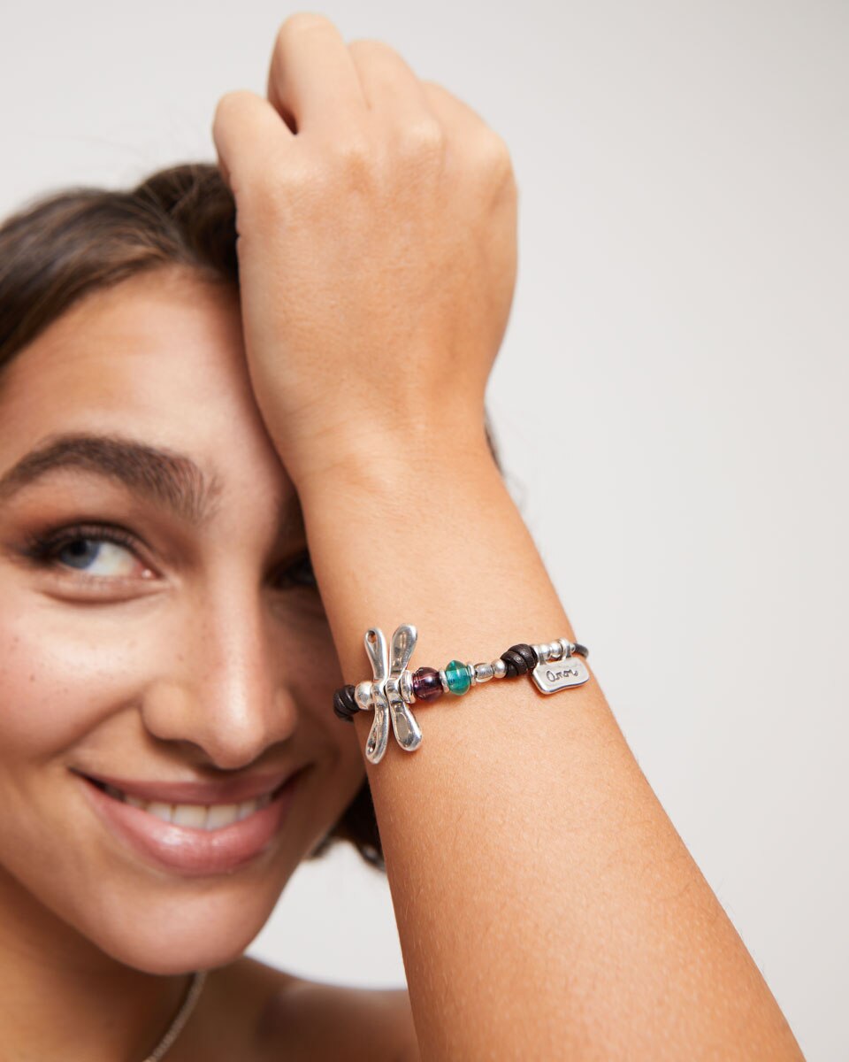 Pulseira com Libélula Banhada em Prata de Lei e Cristais Prata-5