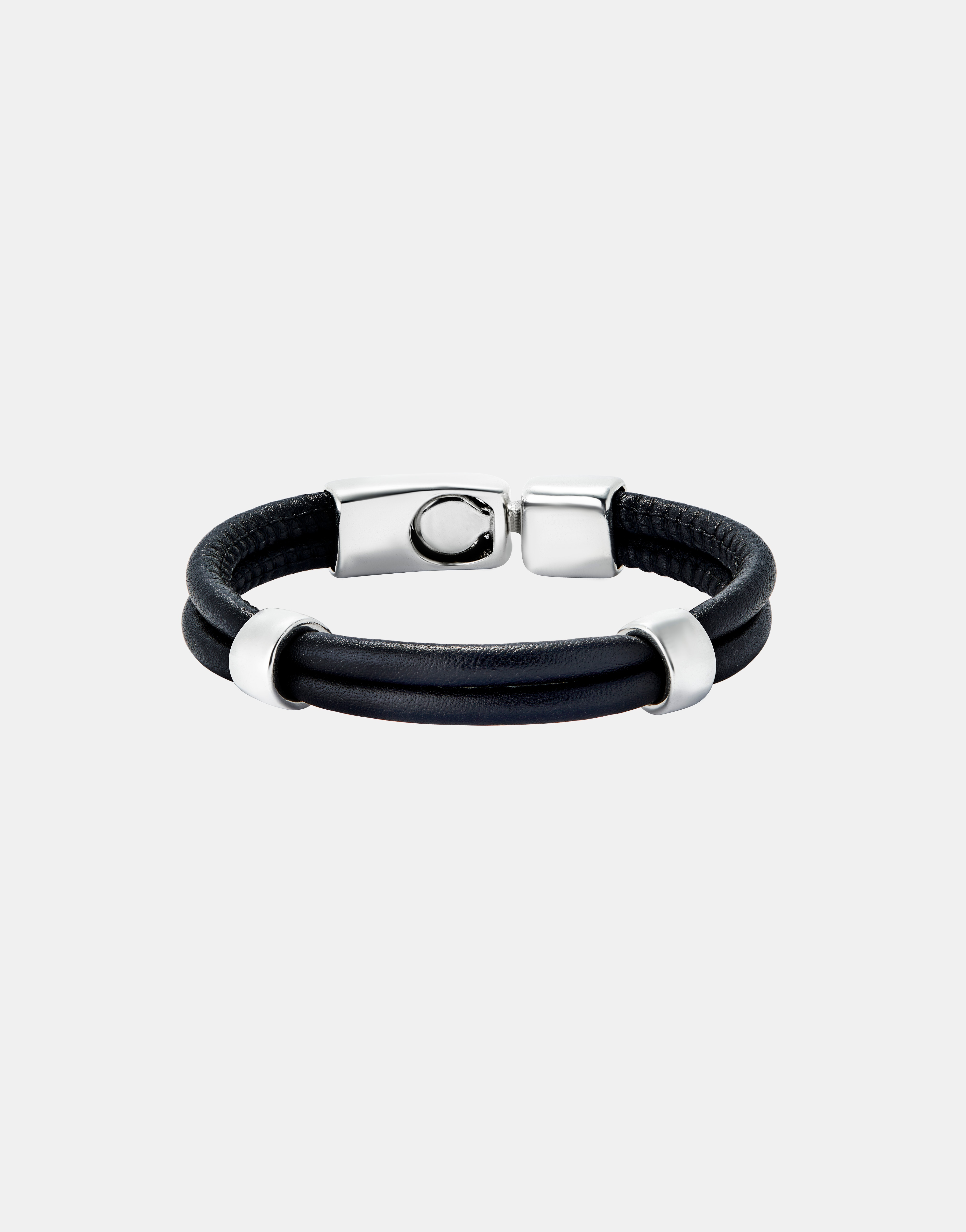 Pulseira Dupla de Couro Banhada em Prata de Lei Prata-1