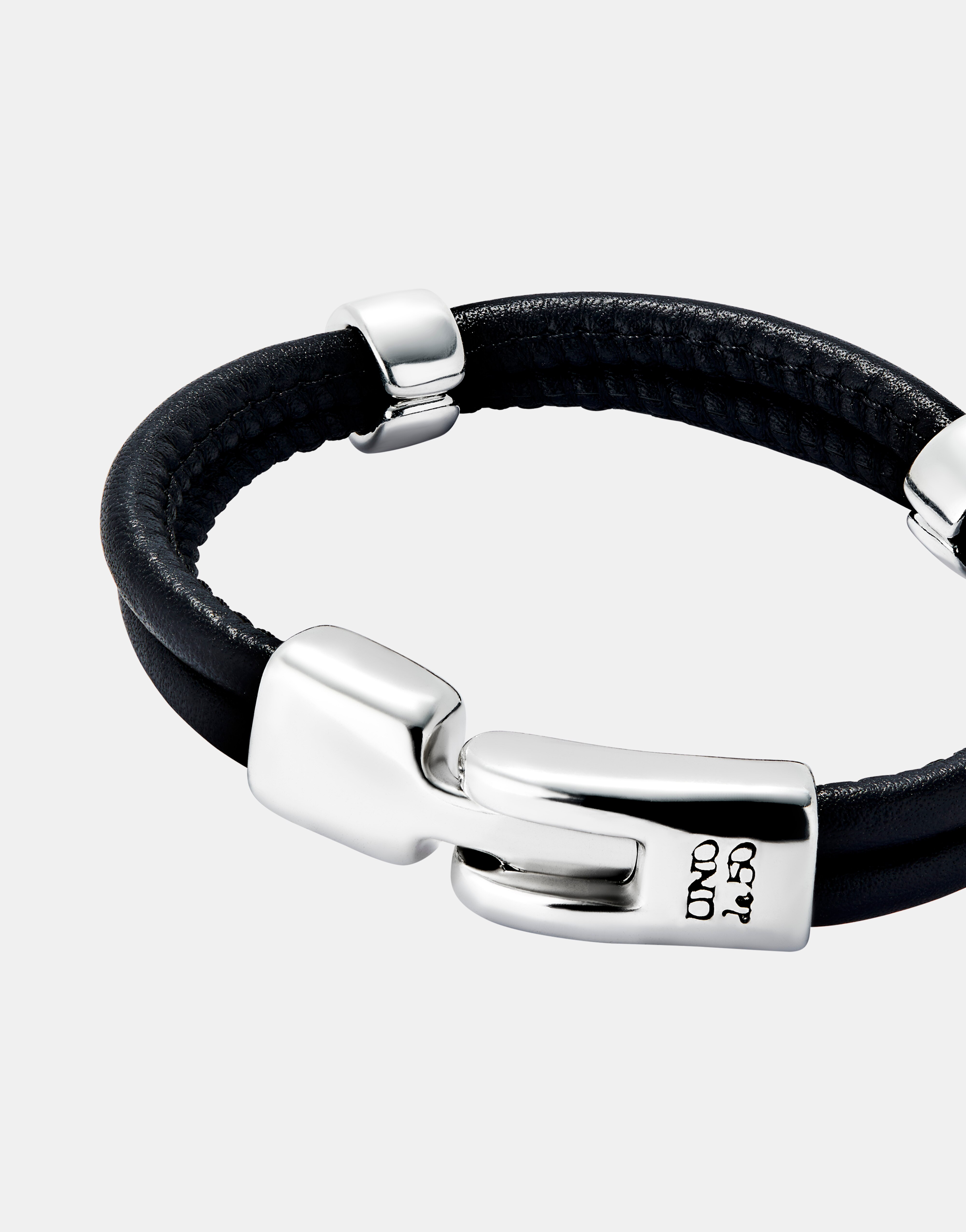 Pulseira Dupla de Couro Banhada em Prata de Lei Prata-4