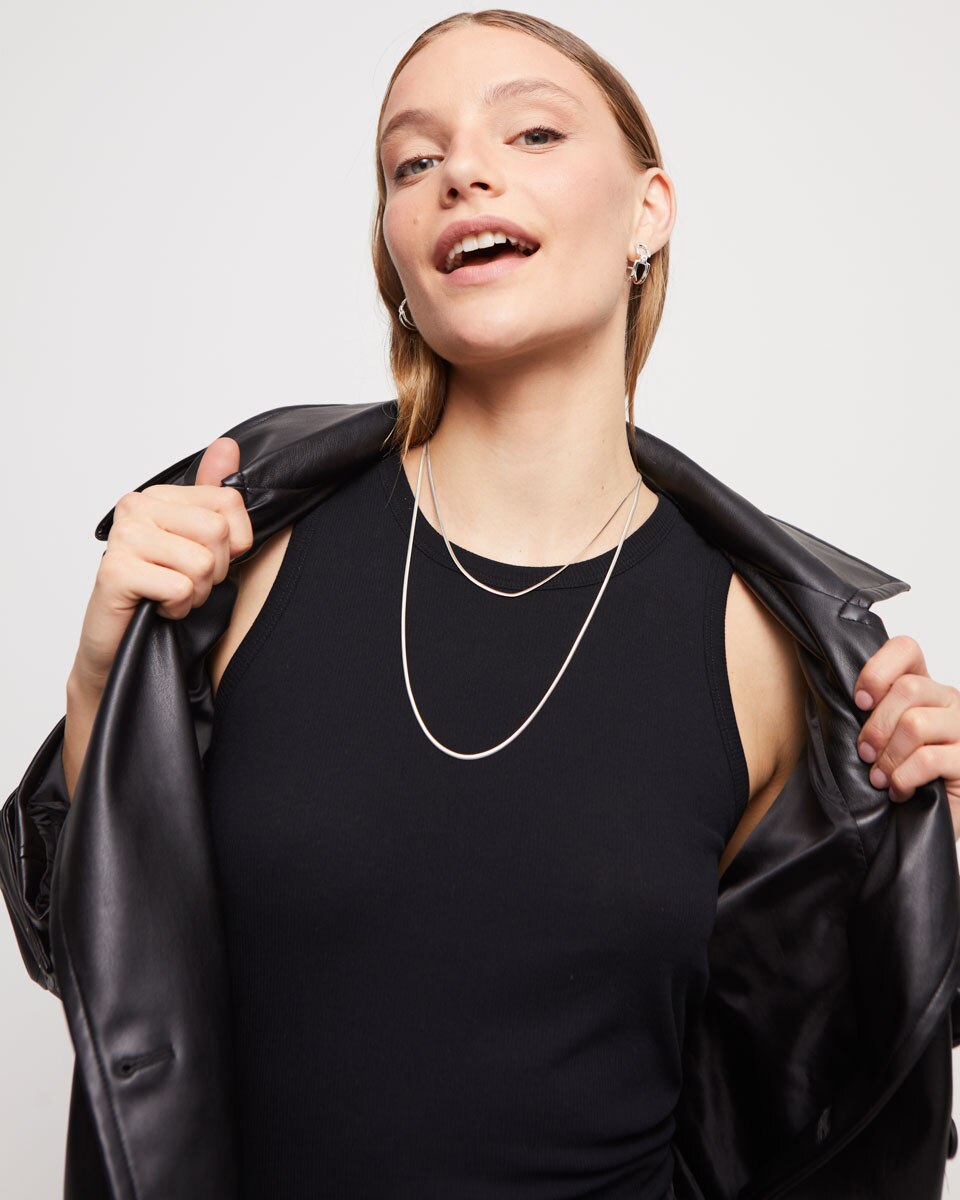 Corrente Comprida com Forma Plana Banhada em Prata de Lei Prata-5