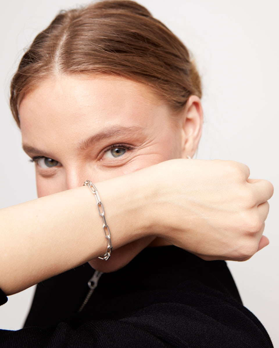 Pulseira com Elos Grandes Banhada em Prata de Lei Prata-6