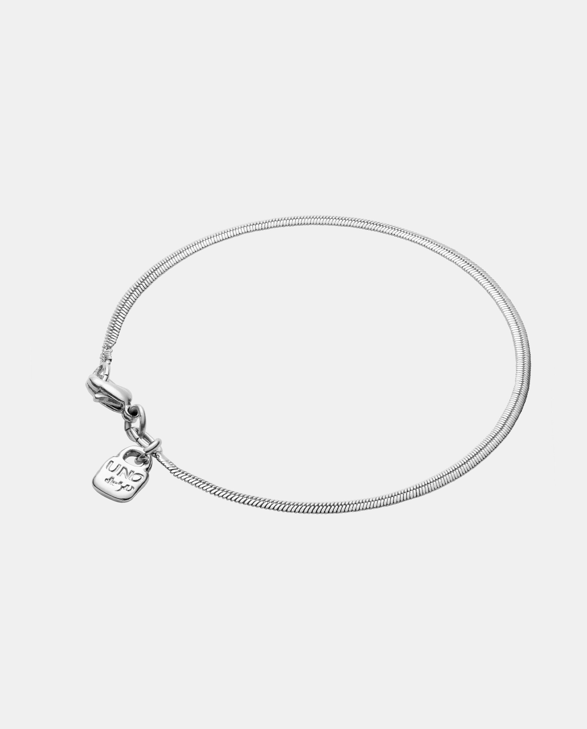 Pulseira de Cadeia com Forma Plana Banhada em Prata de Lei Prata-3