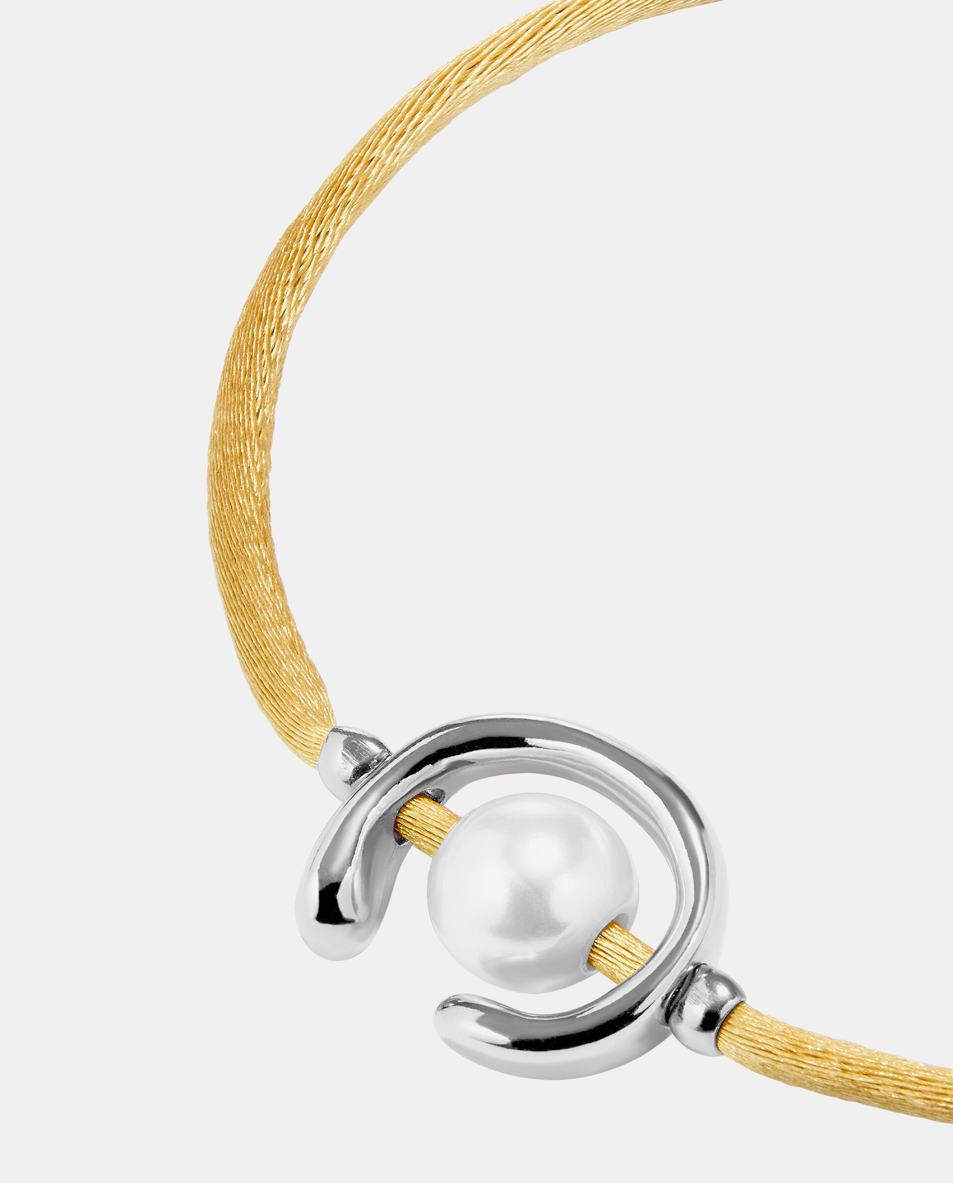 Pulseira de Fio Camel com Pérola Shell e Fornitura Banhada em Prata de Lei Prata-3
