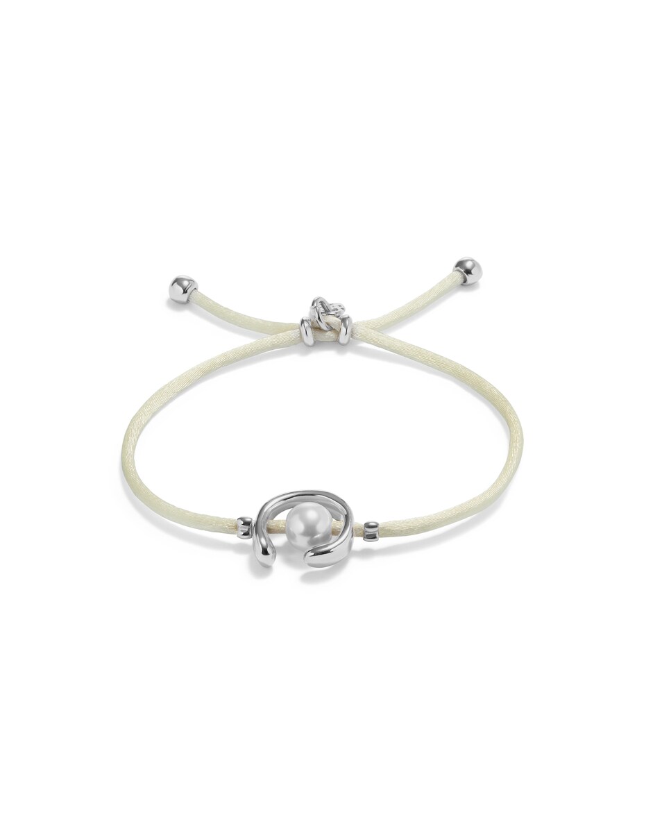Pulseira de Fio em Creme com Pérola Shell e Fornitura Banhada em Prata de Lei Prata-1