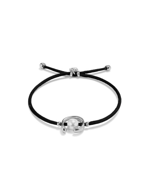 Imagem 0 de Pulseira de Fio em Preto com Pérola Shell e Fornitura Banhada em Prata de Lei