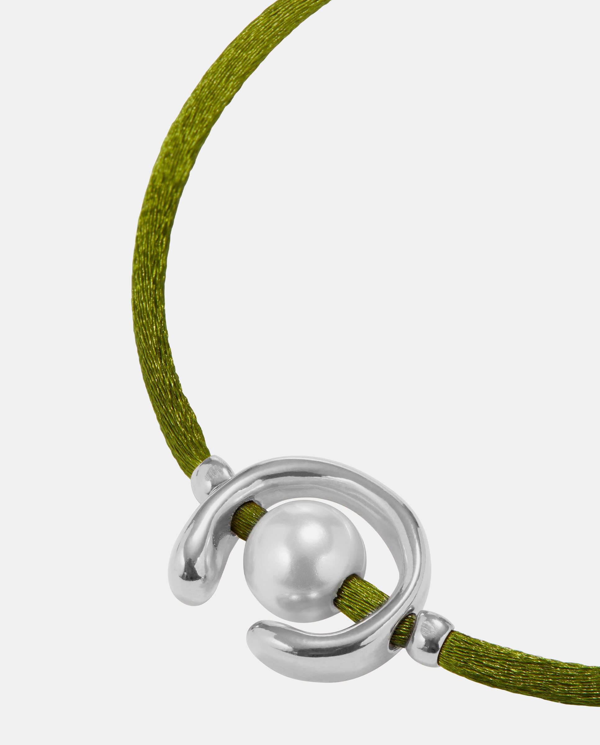 Pulseira de Fio Verde-escuro com Pérola Shell e Fornitura Banhada em Prata de Lei Prata-3