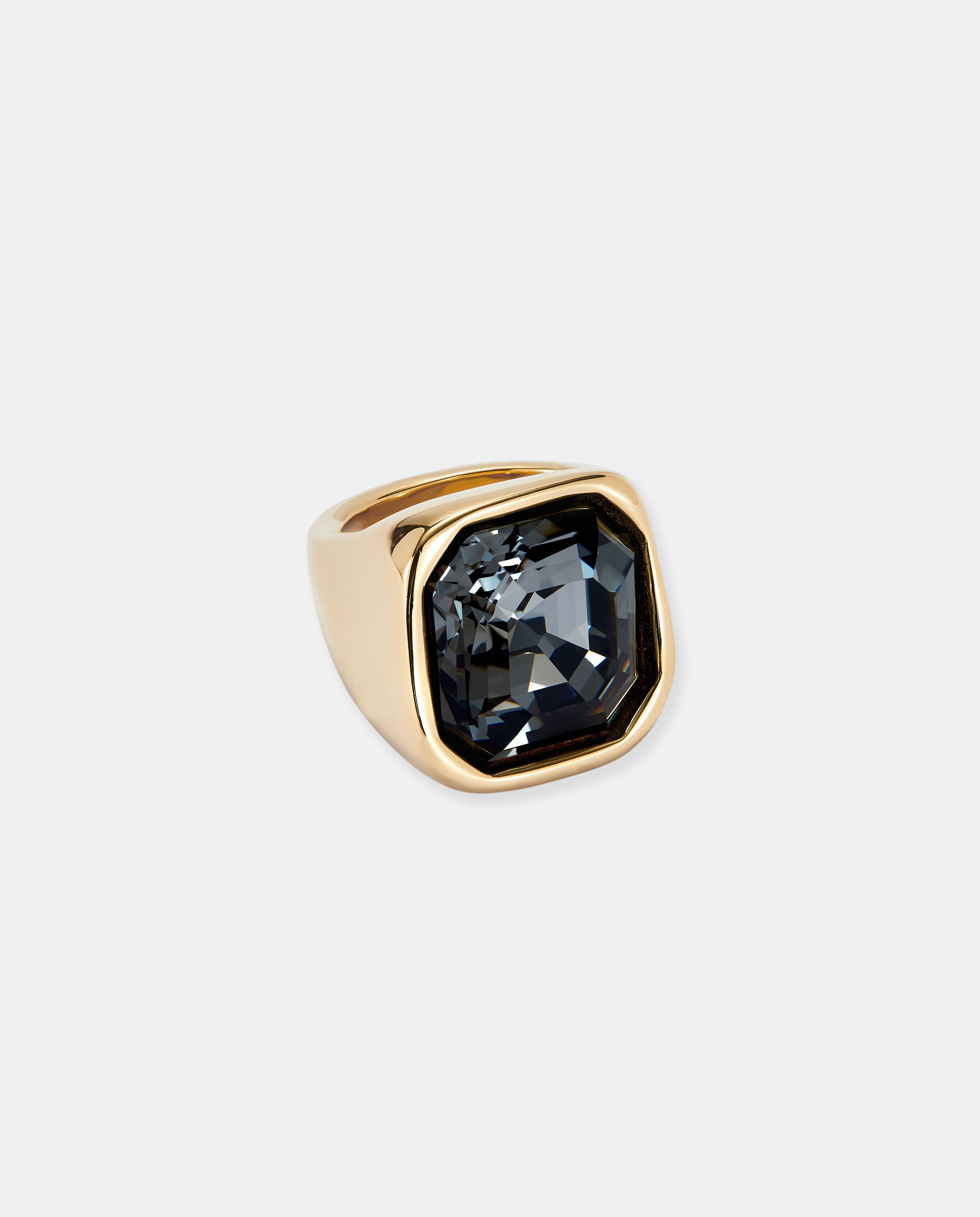 Anel Banhado a Ouro 18k com Acabamento em Forma Quadrada e Cristal Cinzento Ouro-3