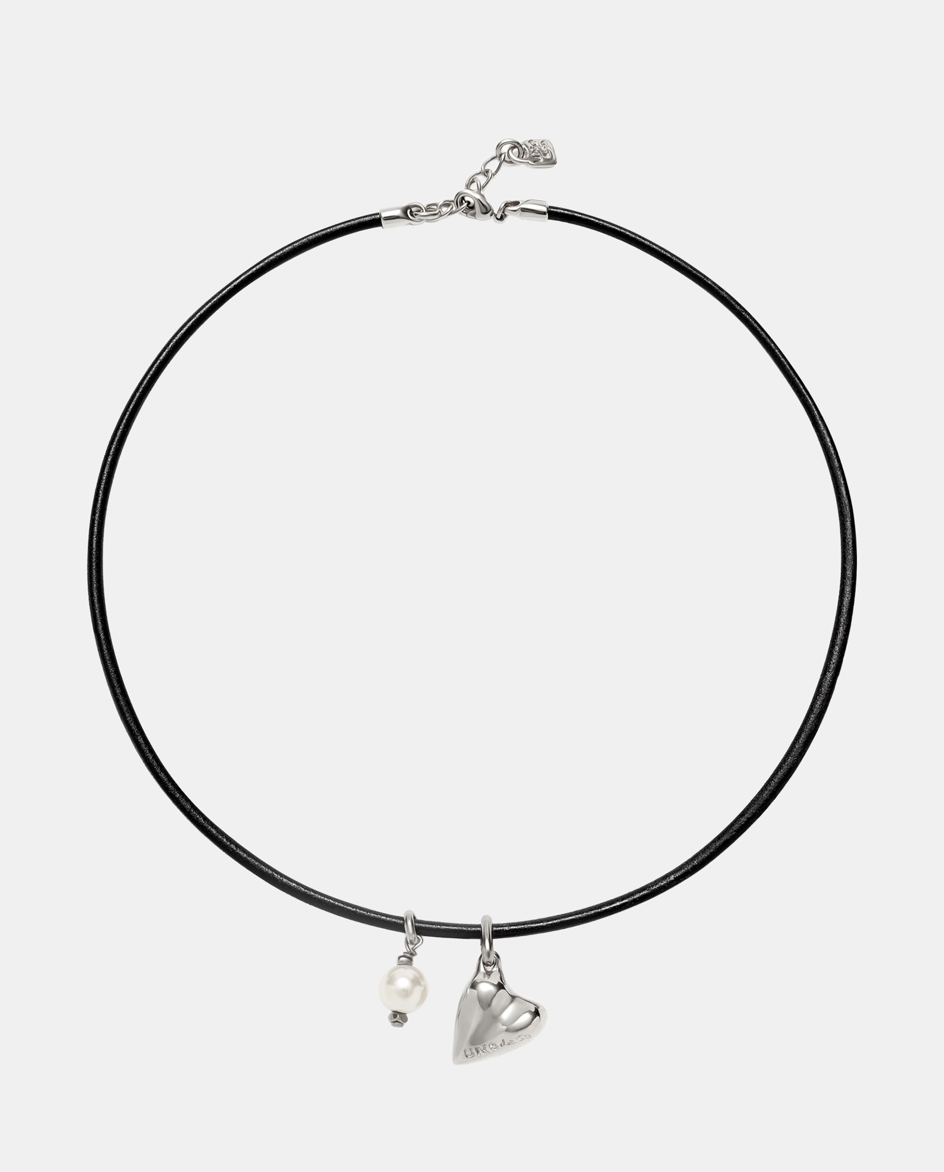 Colar de Couro com Charms de Pérola e Coração com Liga de Metais Banhado em Prata de Lei Verde-2