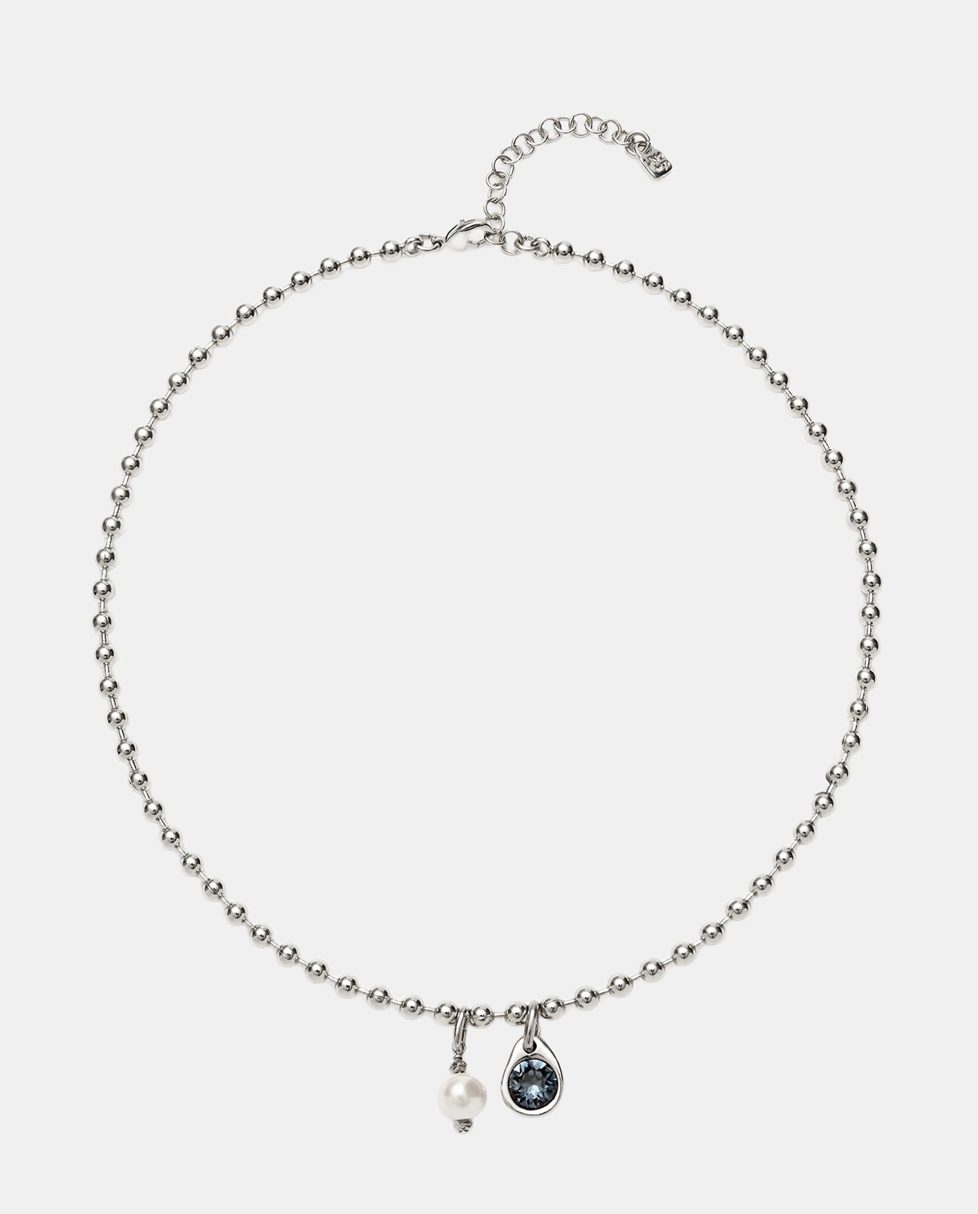Imagem 0 de Colar de Corrente com Charm de Pérola e Cristal de Liga de Metais Banhado em Prata de Lei