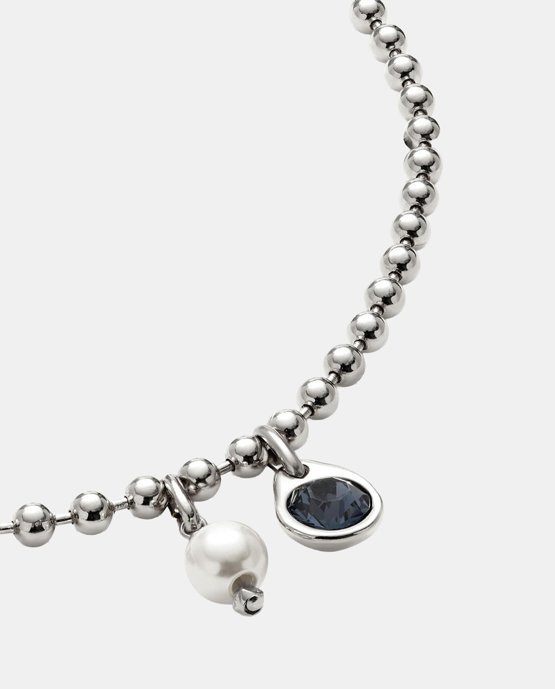 Colar de Corrente com Charm de Pérola e Cristal de Liga de Metais Banhado em Prata de Lei Castanho-3