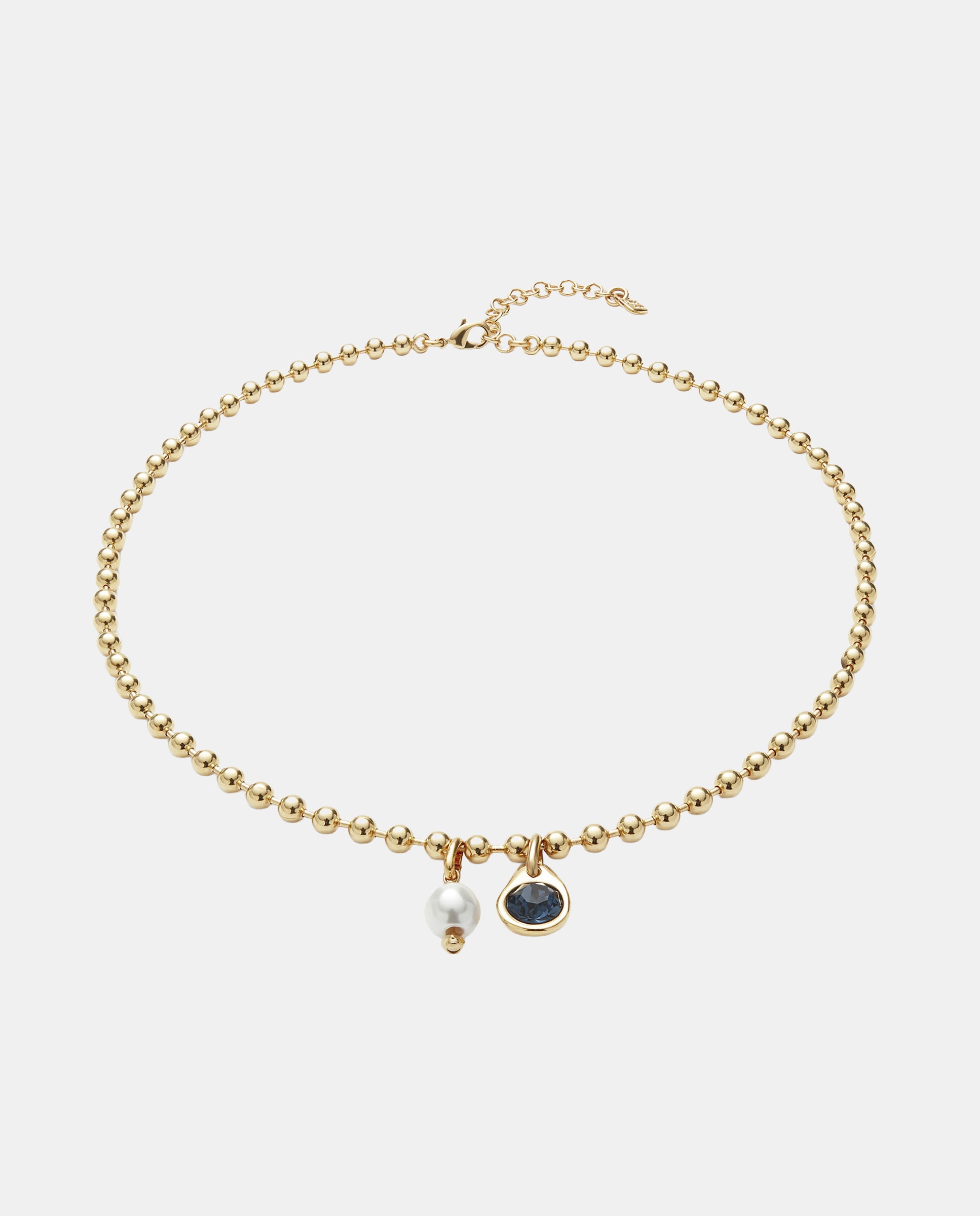 Colar de Corrente com Charm de Pérola e Cristal de Liga de Metais Banhado a Ouro 18k Azul-2