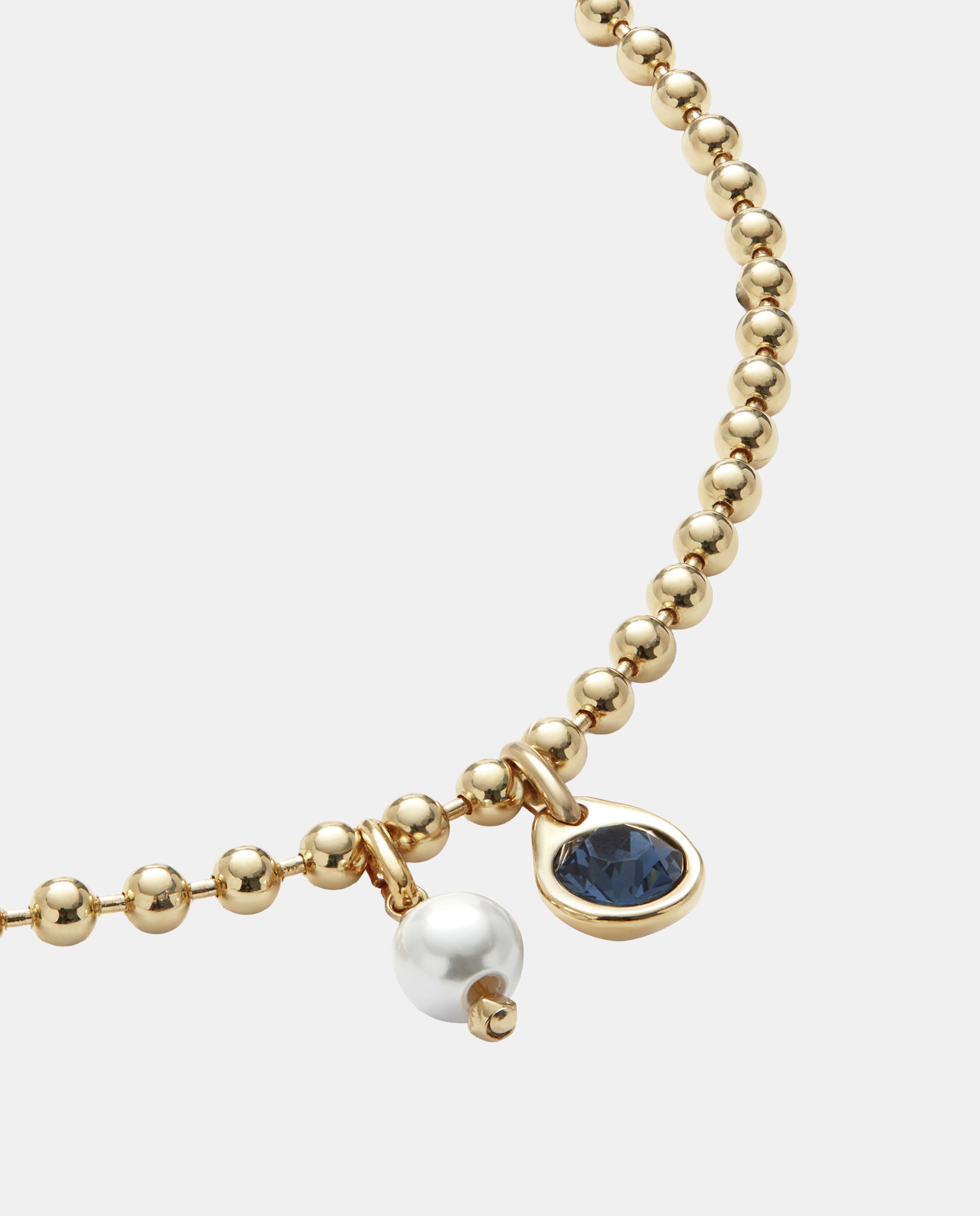 Colar de Corrente com Charm de Pérola e Cristal de Liga de Metais Banhado a Ouro 18k Azul-3