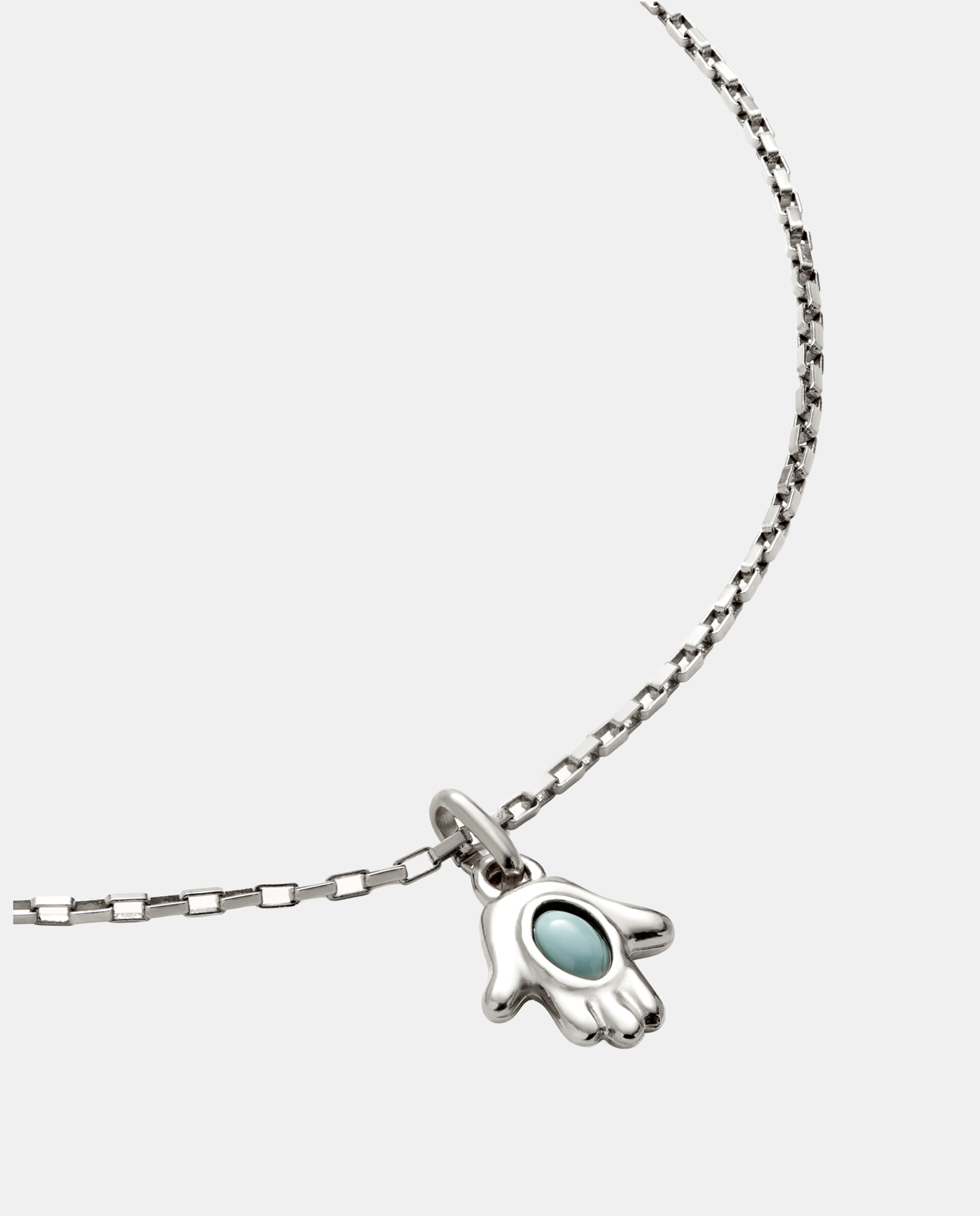 Colar de Cadeia com Charm com Pedra de Liga de Metais Banhado em Prata de Lei Azul-3