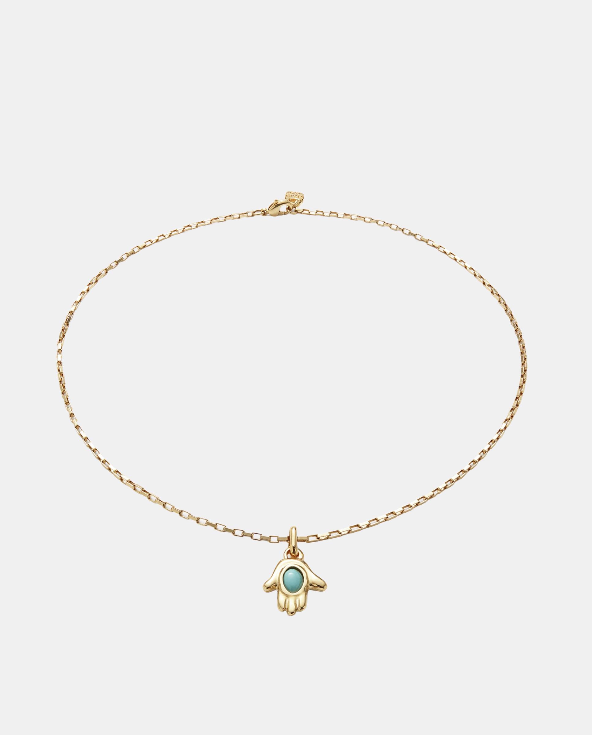 Colar de Corrente com Charm com Pedra de Liga de Metais Banhado a Ouro 18k Azul-turquesa-2