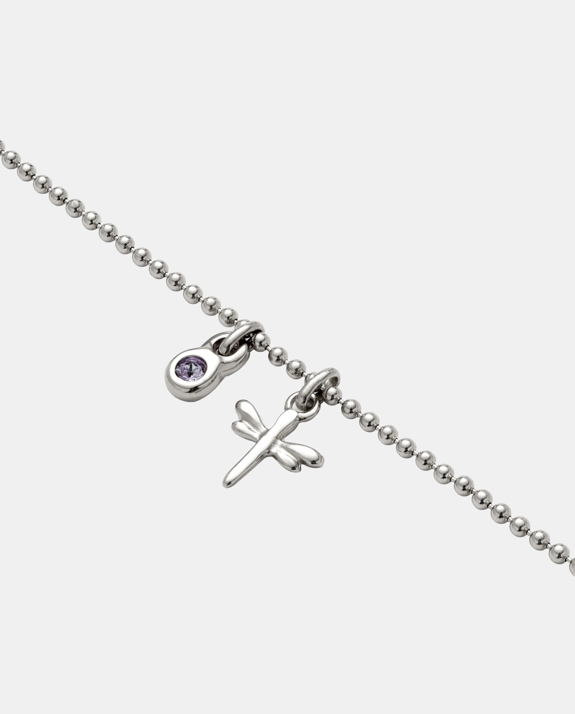 Pulseira de Corrente Fina com Dois Charm e Cristal em Liga de Metais Banhada em Prata de Lei Roxo-3